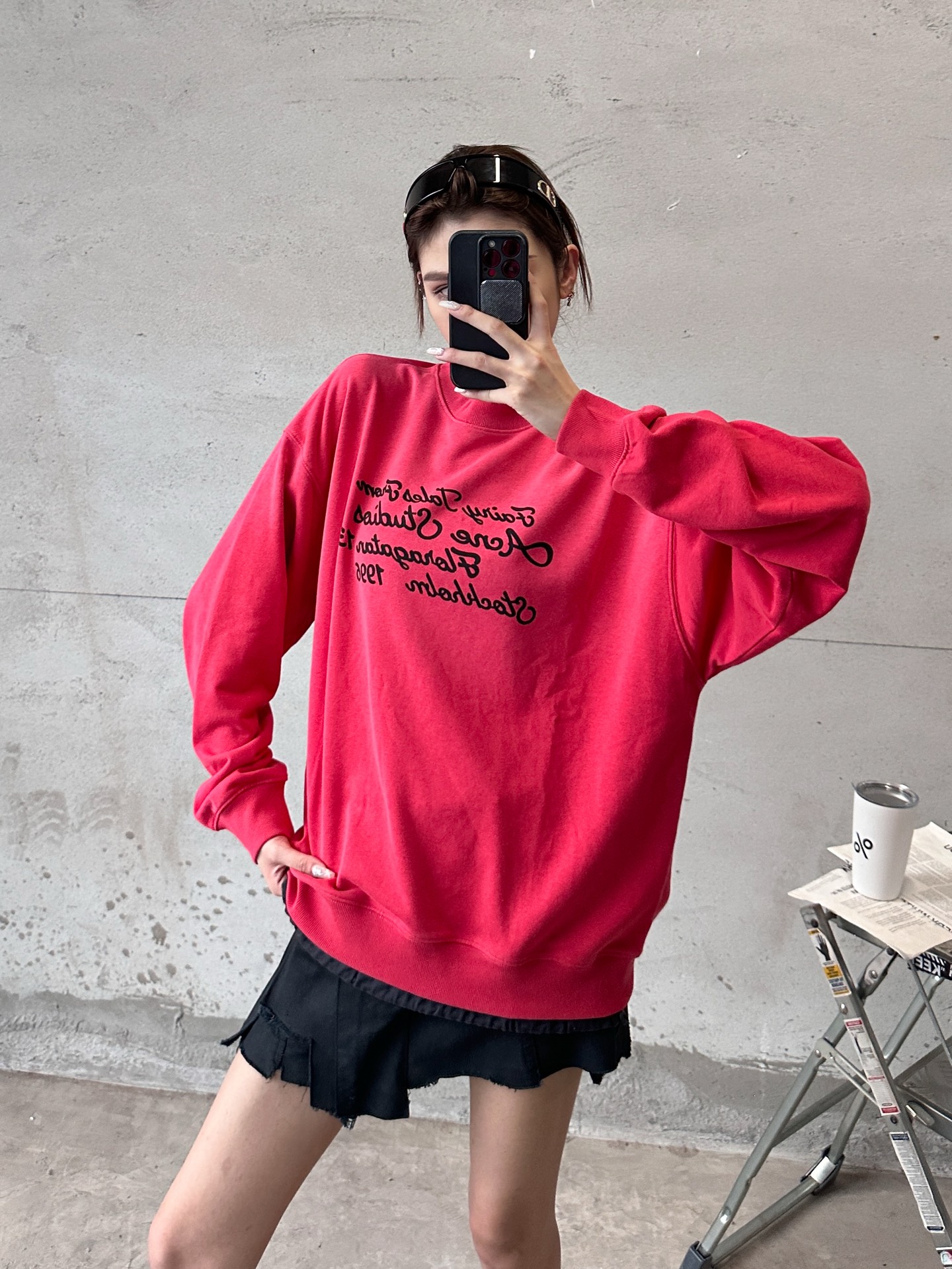 Acne ｜ 新款套头卫衣，成衣洗水炒色喷色工艺加前后印花，上下拼接假两件款式，男女同款，尺码sml