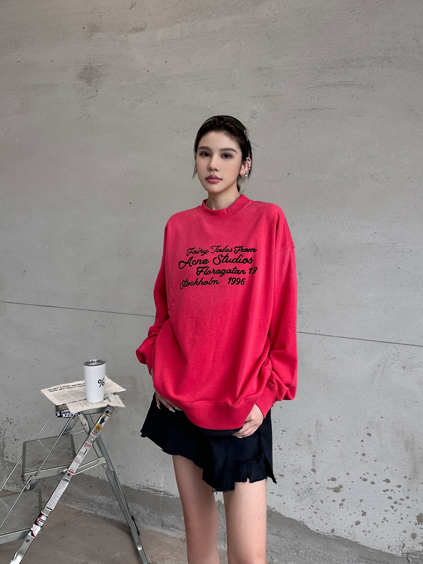 Acne ｜ 新款套头卫衣，成衣洗水炒色喷色工艺加前后印花，上下拼接假两件款式，男女同款，尺码sml