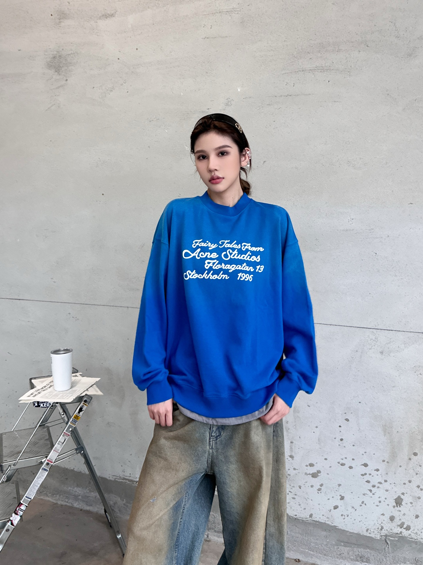 Acne ｜ 新款套头卫衣，成衣洗水炒色喷色工艺加前后印花，上下拼接假两件款式，男女同款，尺码sml