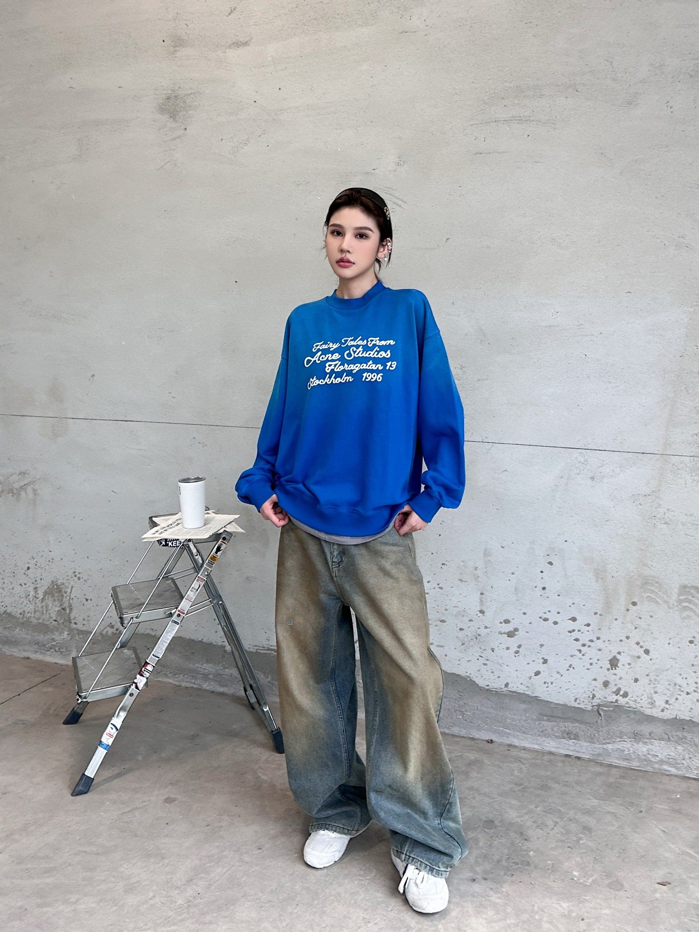 Acne ｜ 新款套头卫衣，成衣洗水炒色喷色工艺加前后印花，上下拼接假两件款式，男女同款，尺码sml