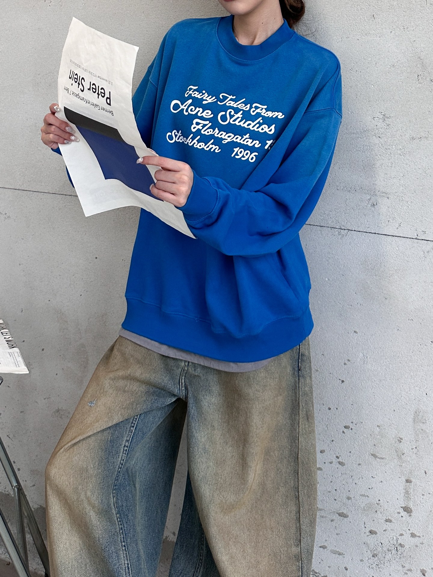 Acne ｜ 新款套头卫衣，成衣洗水炒色喷色工艺加前后印花，上下拼接假两件款式，男女同款，尺码sml