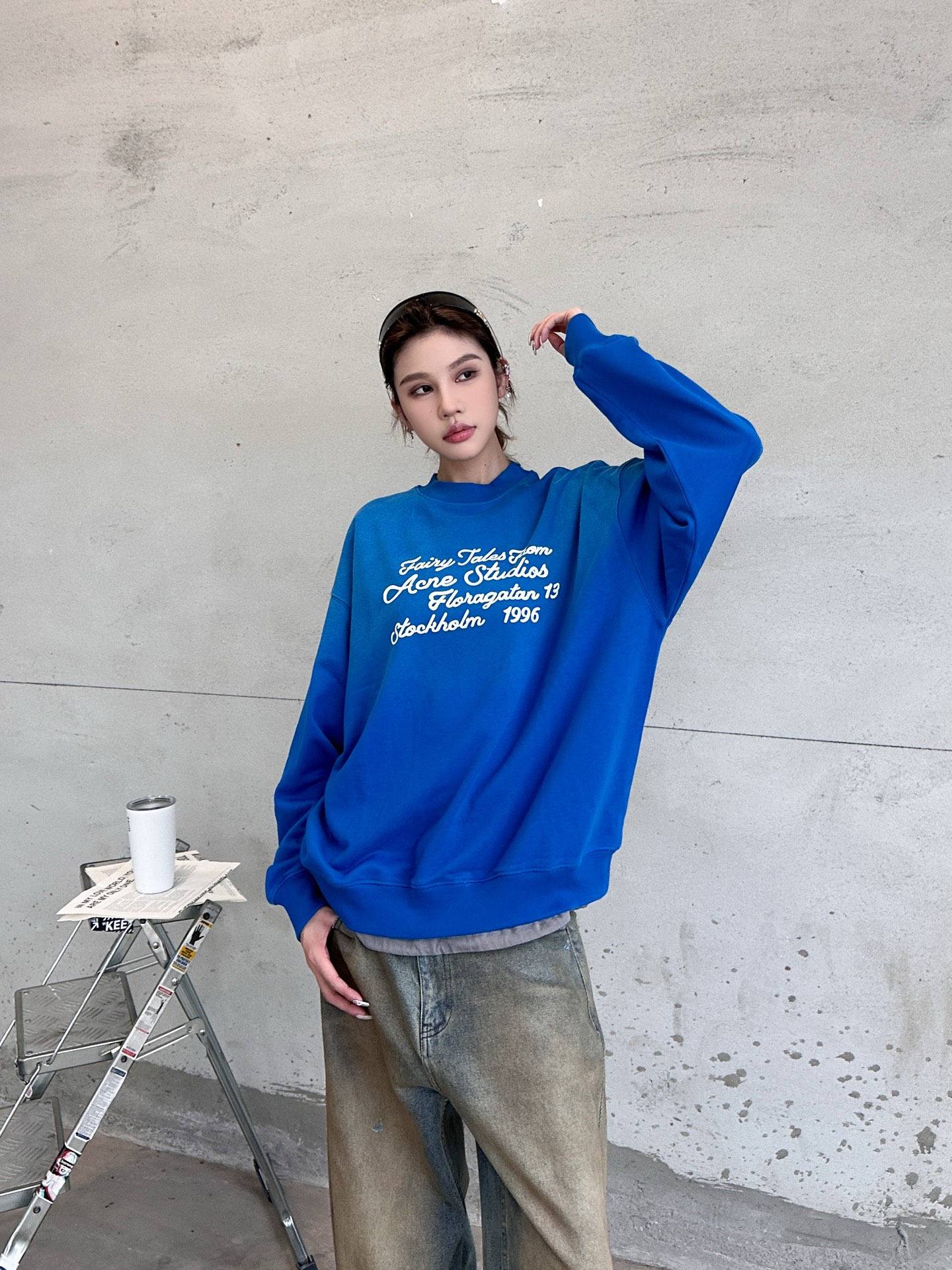 Acne ｜ 新款套头卫衣，成衣洗水炒色喷色工艺加前后印花，上下拼接假两件款式，男女同款，尺码sml