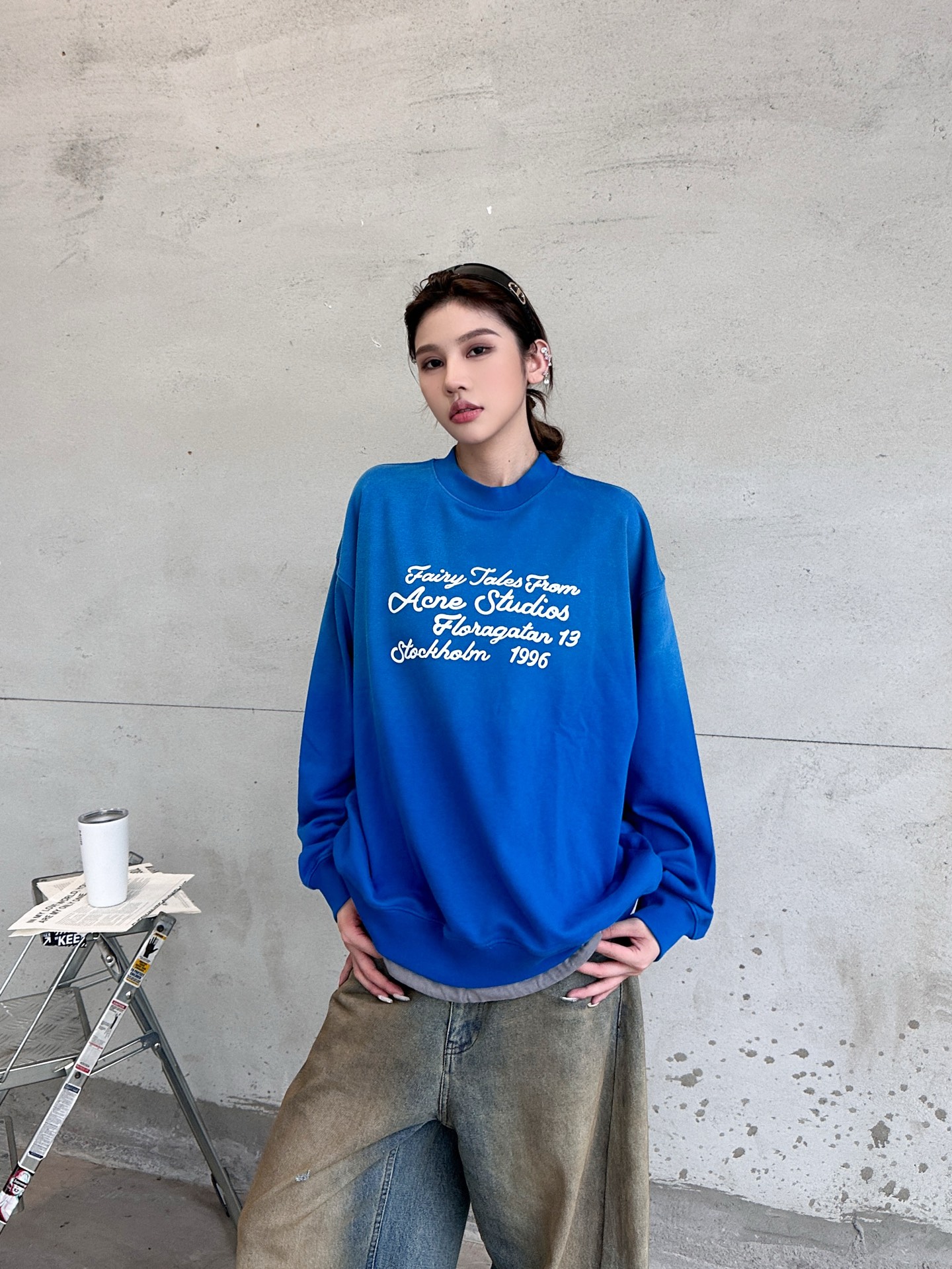 Acne ｜ 新款套头卫衣，成衣洗水炒色喷色工艺加前后印花，上下拼接假两件款式，男女同款，尺码sml