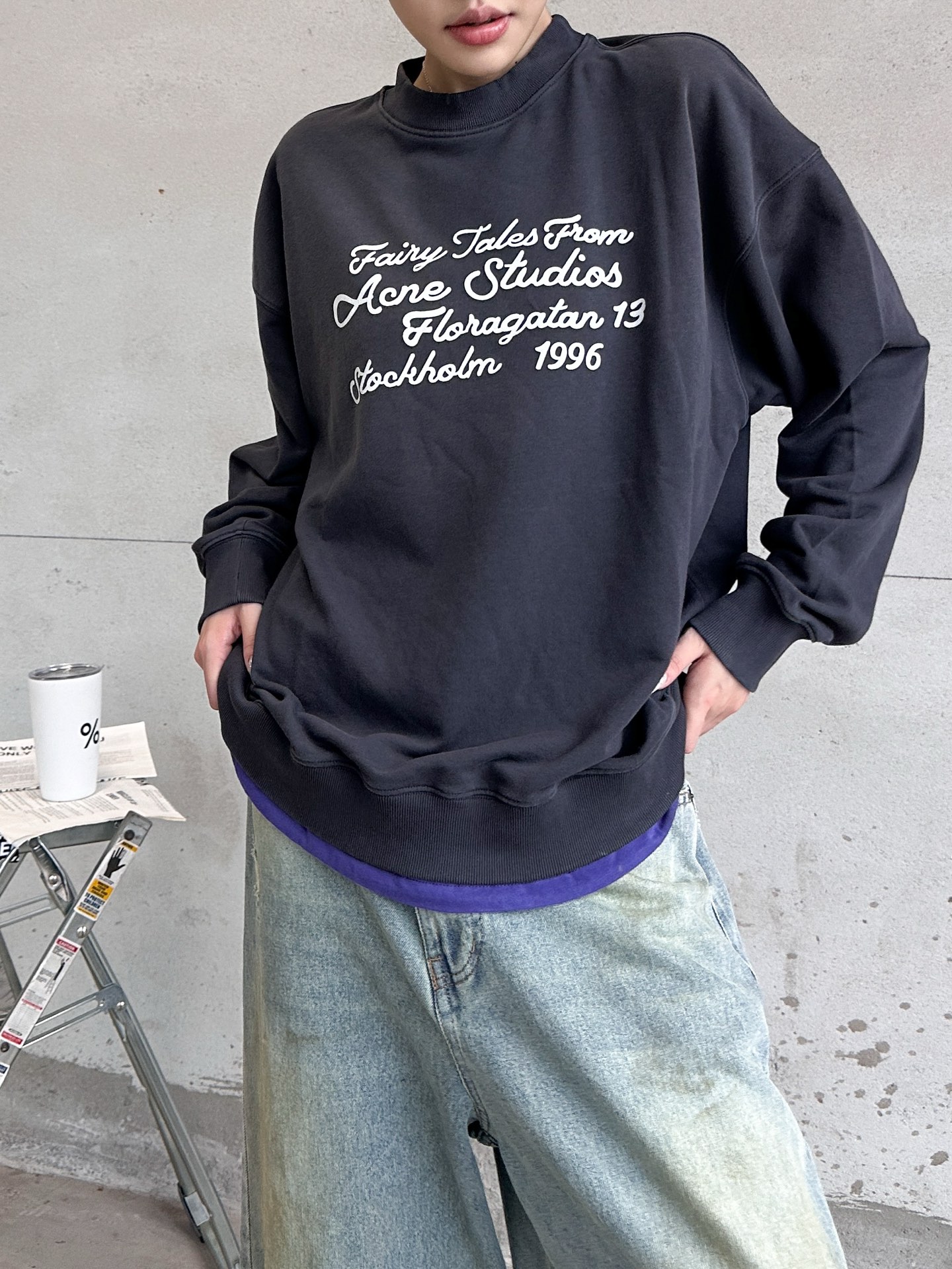 Acne ｜ 新款套头卫衣，成衣洗水炒色喷色工艺加前后印花，上下拼接假两件款式，男女同款，尺码sml