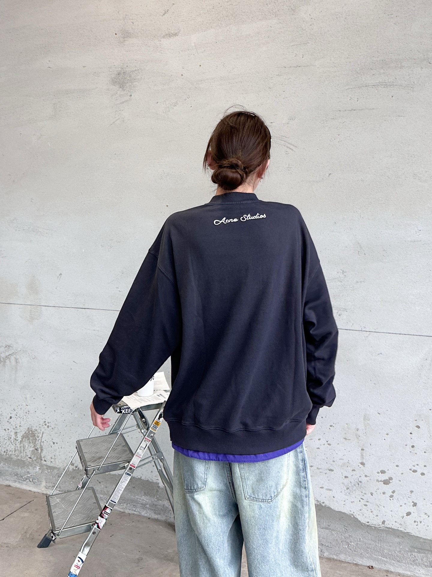 Acne ｜ 新款套头卫衣，成衣洗水炒色喷色工艺加前后印花，上下拼接假两件款式，男女同款，尺码sml