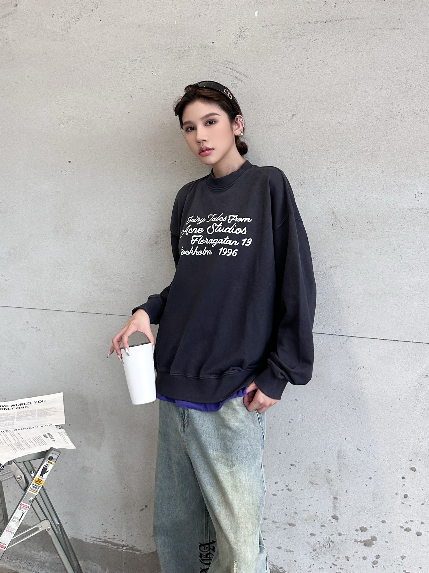 Acne ｜ 新款套头卫衣，成衣洗水炒色喷色工艺加前后印花，上下拼接假两件款式，男女同款，尺码sml