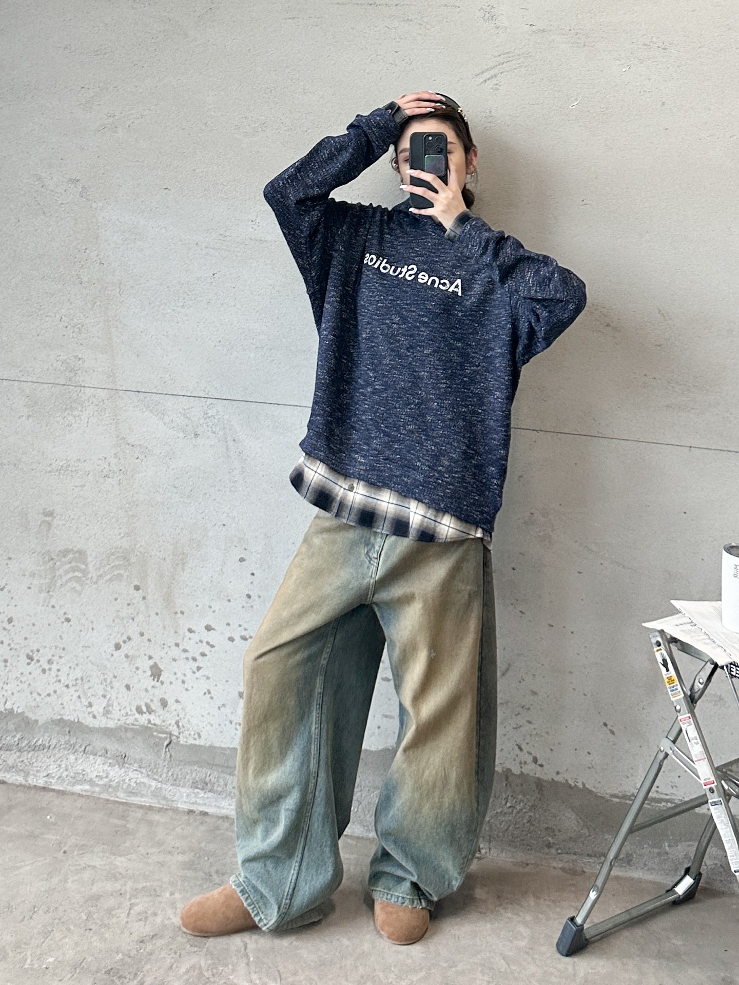 Acne ｜ 新款拼接套头卫衣，经典印花标，针梭织拼接工艺，特殊羊毛混纺面料，休闲时尚，男女同款，尺码s