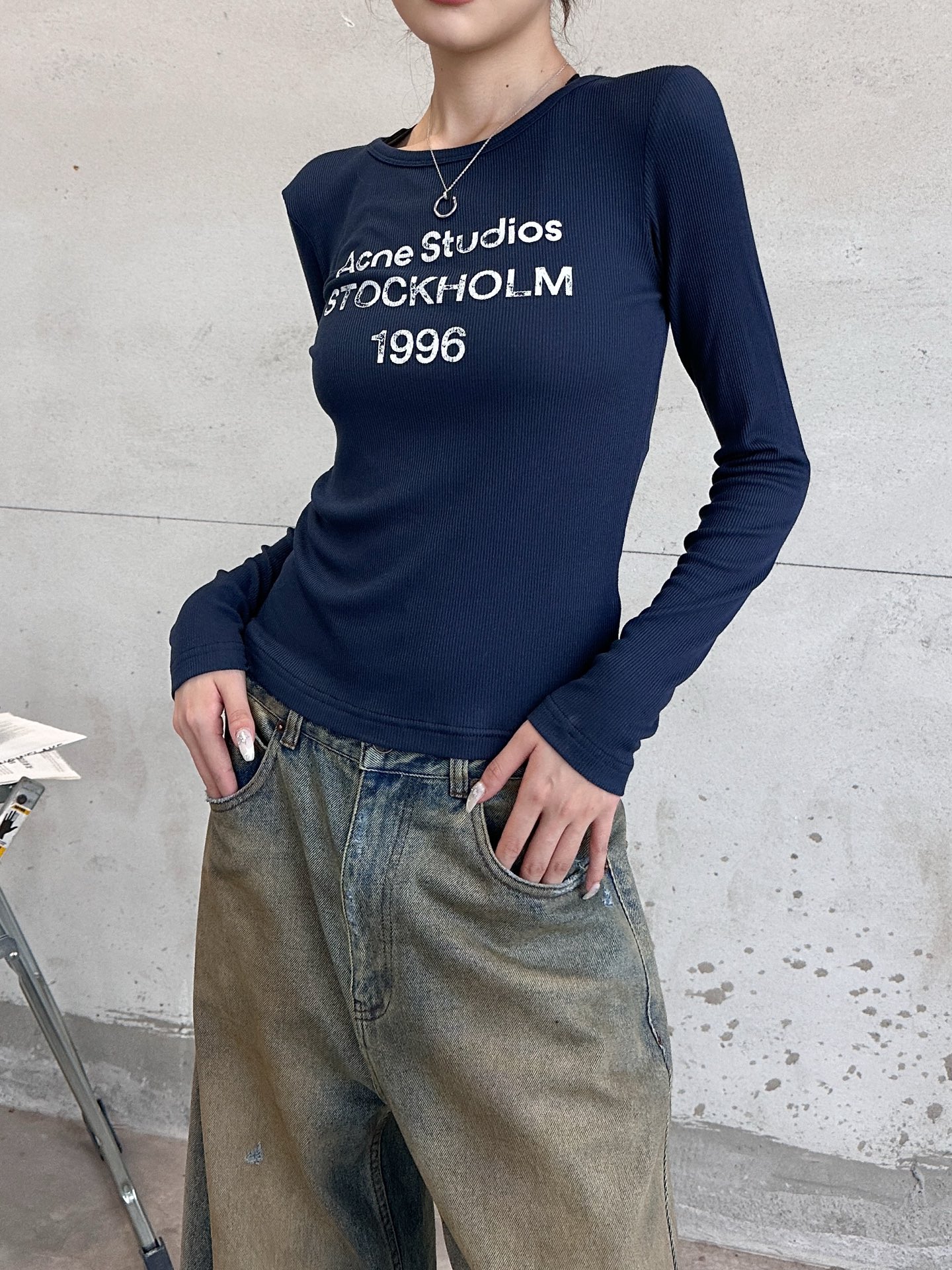 Acne ｜ 新款长袖打底，前后印花莫代尔亚麻面料，休闲时尚，尺码sml