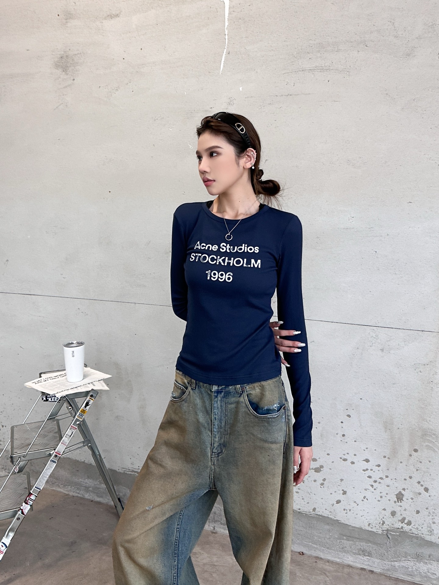 Acne ｜ 新款长袖打底，前后印花莫代尔亚麻面料，休闲时尚，尺码sml