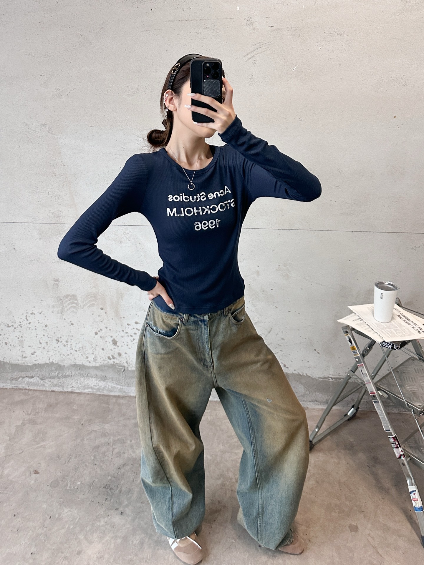 Acne ｜ 新款长袖打底，前后印花莫代尔亚麻面料，休闲时尚，尺码sml