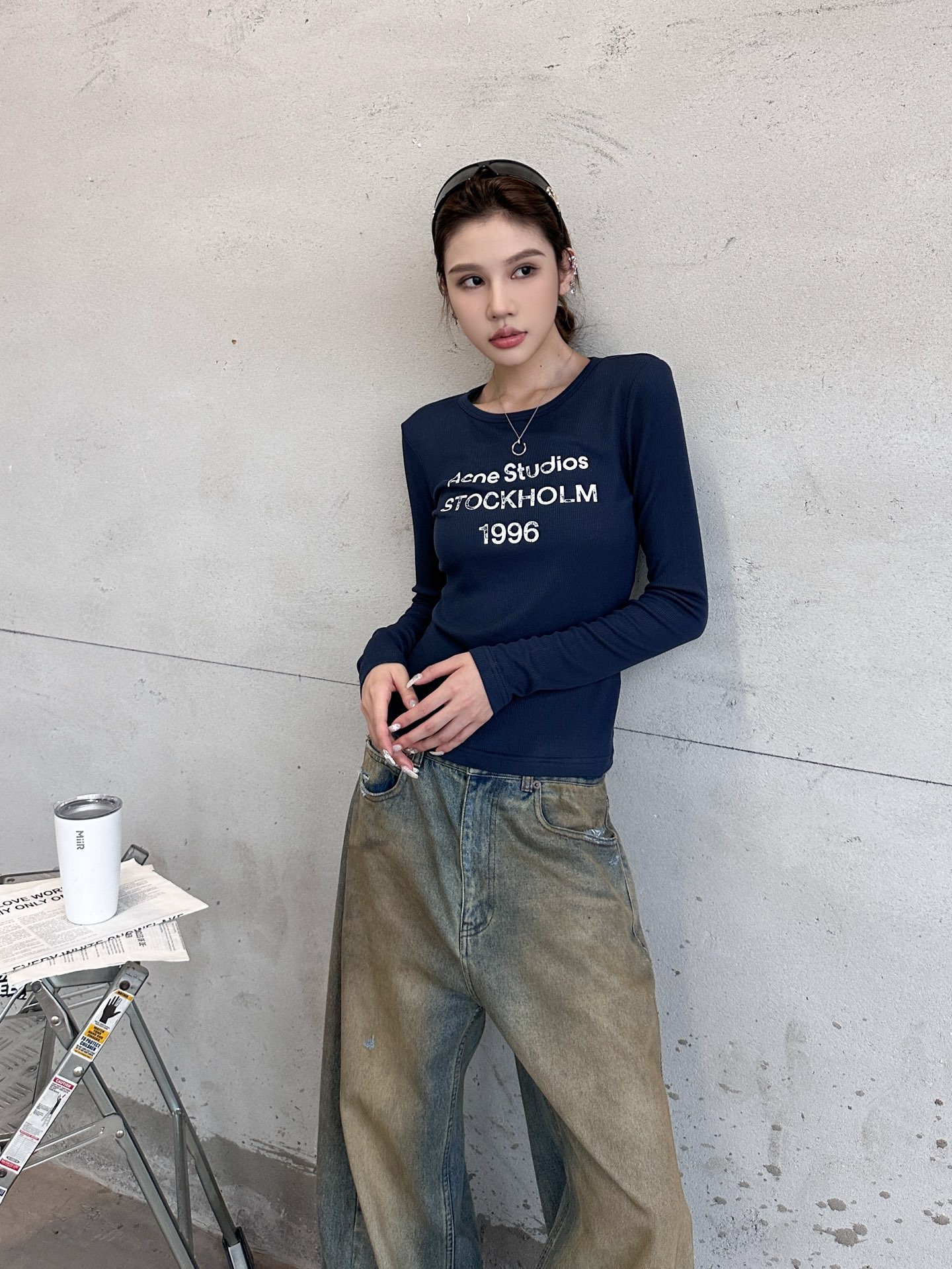 Acne ｜ 新款长袖打底，前后印花莫代尔亚麻面料，休闲时尚，尺码sml