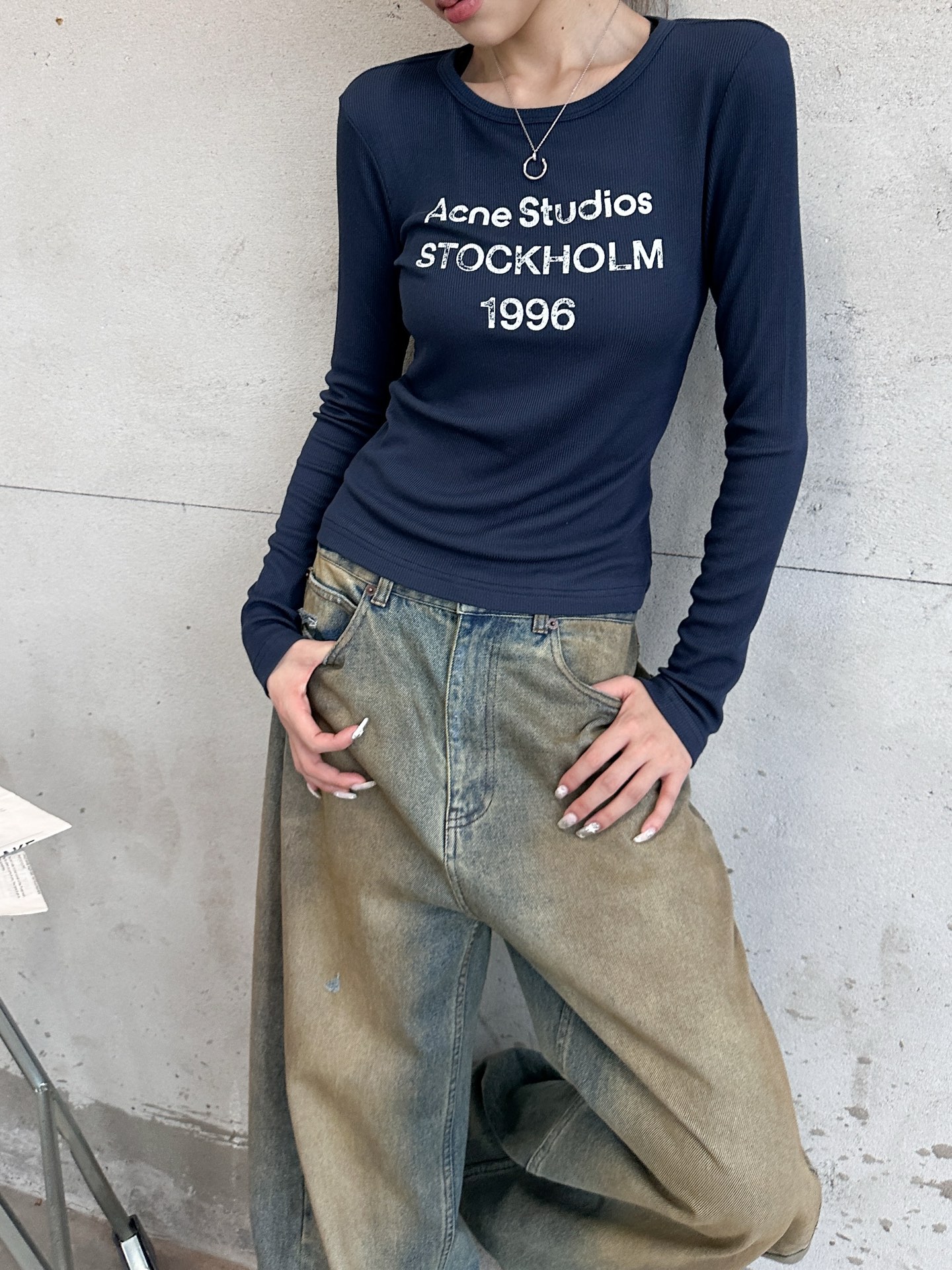 Acne ｜ 新款长袖打底，前后印花莫代尔亚麻面料，休闲时尚，尺码sml