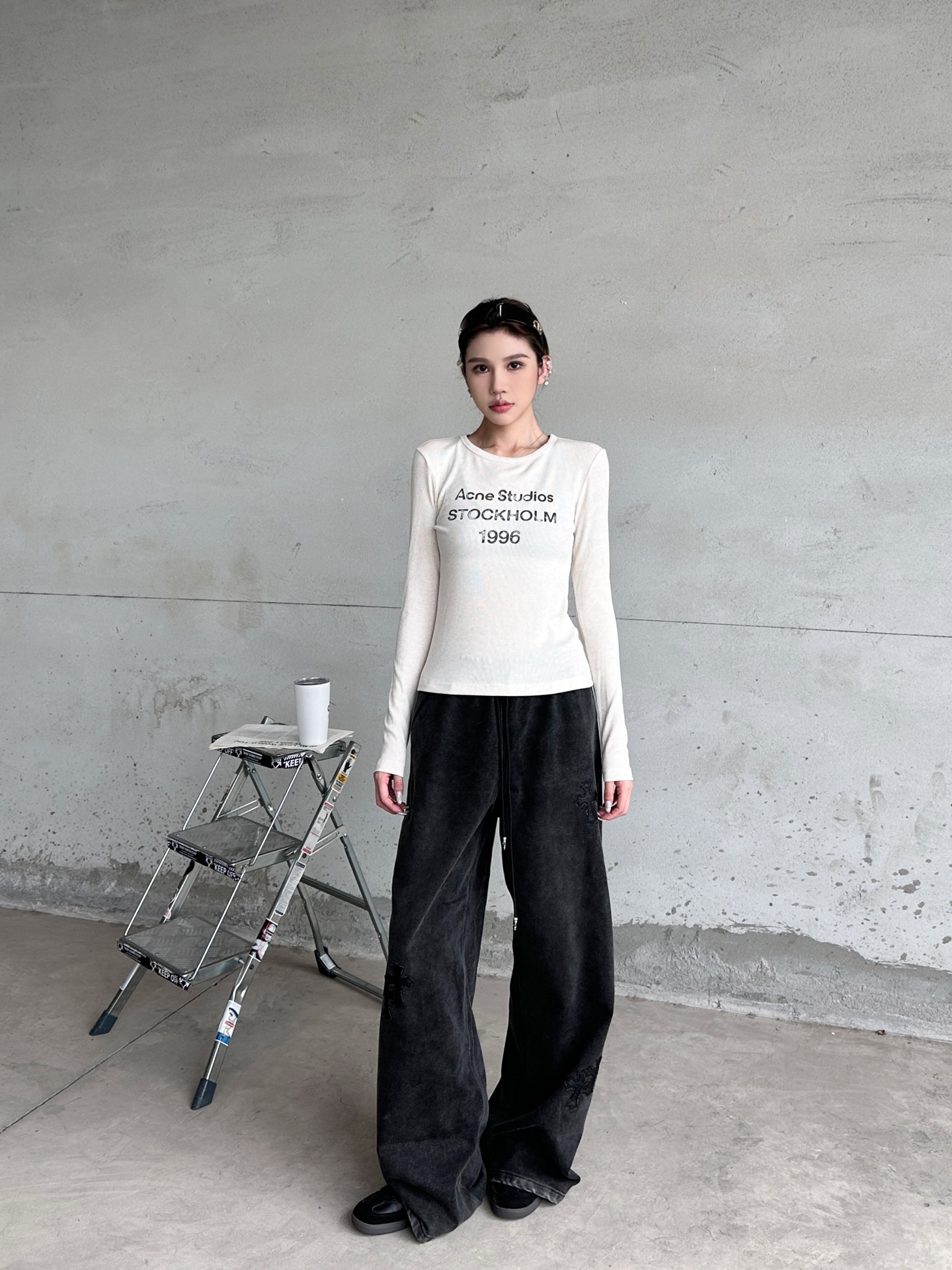 Acne ｜ 新款长袖打底，前后印花莫代尔亚麻面料，休闲时尚，尺码sml