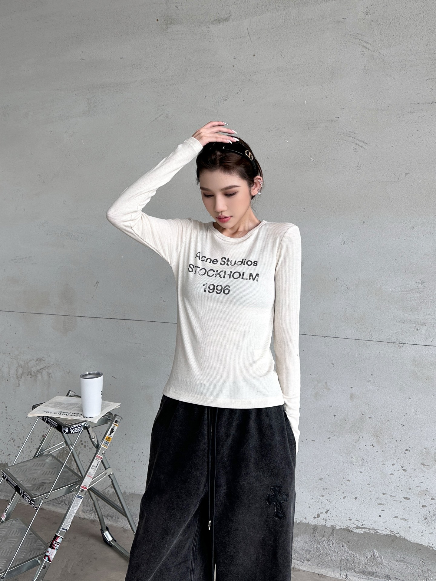 Acne ｜ 新款长袖打底，前后印花莫代尔亚麻面料，休闲时尚，尺码sml