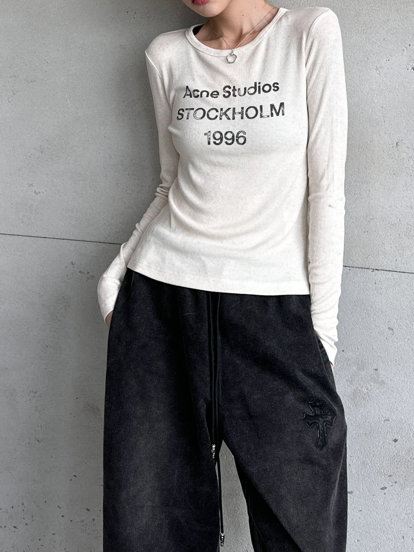 Acne ｜ 新款长袖打底，前后印花莫代尔亚麻面料，休闲时尚，尺码sml