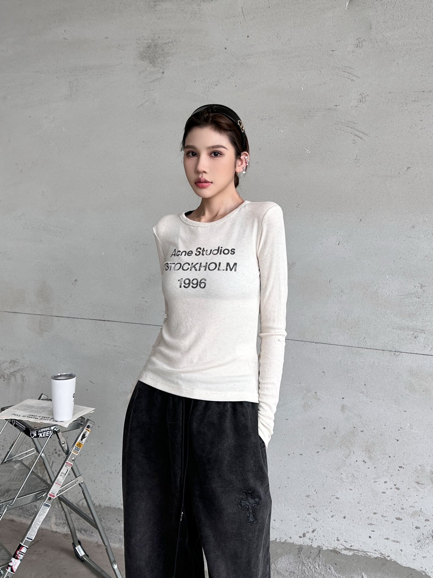 Acne ｜ 新款长袖打底，前后印花莫代尔亚麻面料，休闲时尚，尺码sml