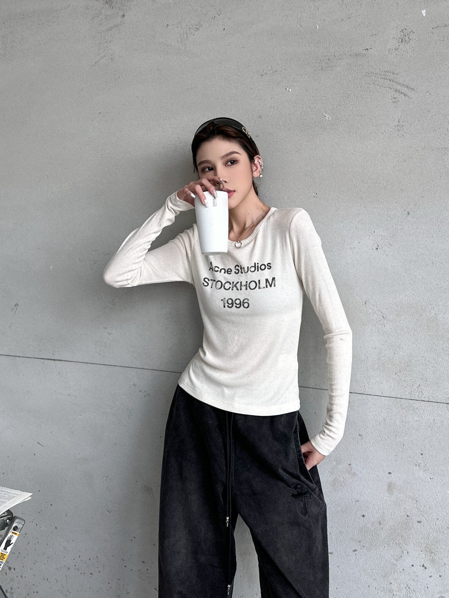 Acne ｜ 新款长袖打底，前后印花莫代尔亚麻面料，休闲时尚，尺码sml