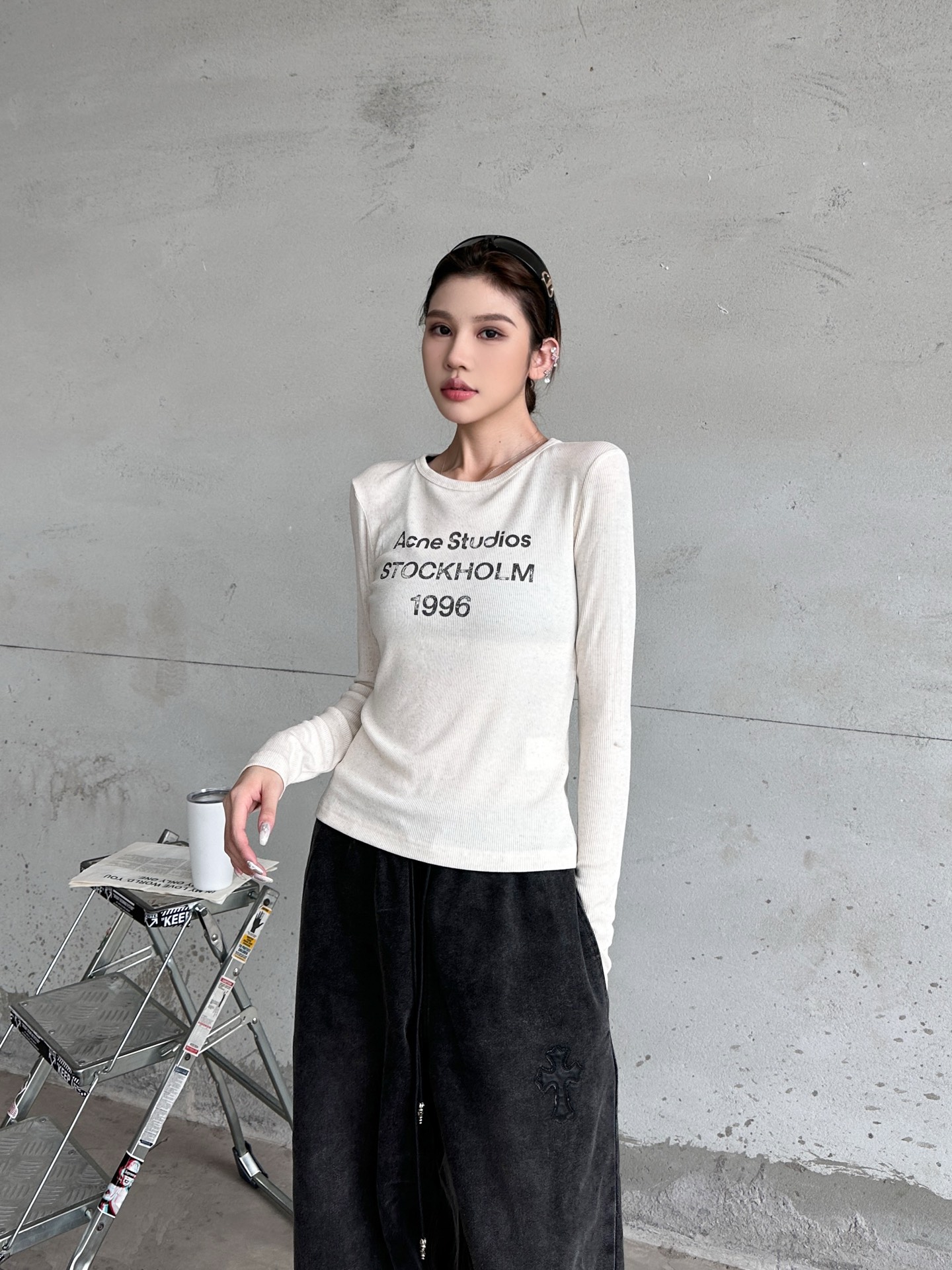 Acne ｜ 新款长袖打底，前后印花莫代尔亚麻面料，休闲时尚，尺码sml