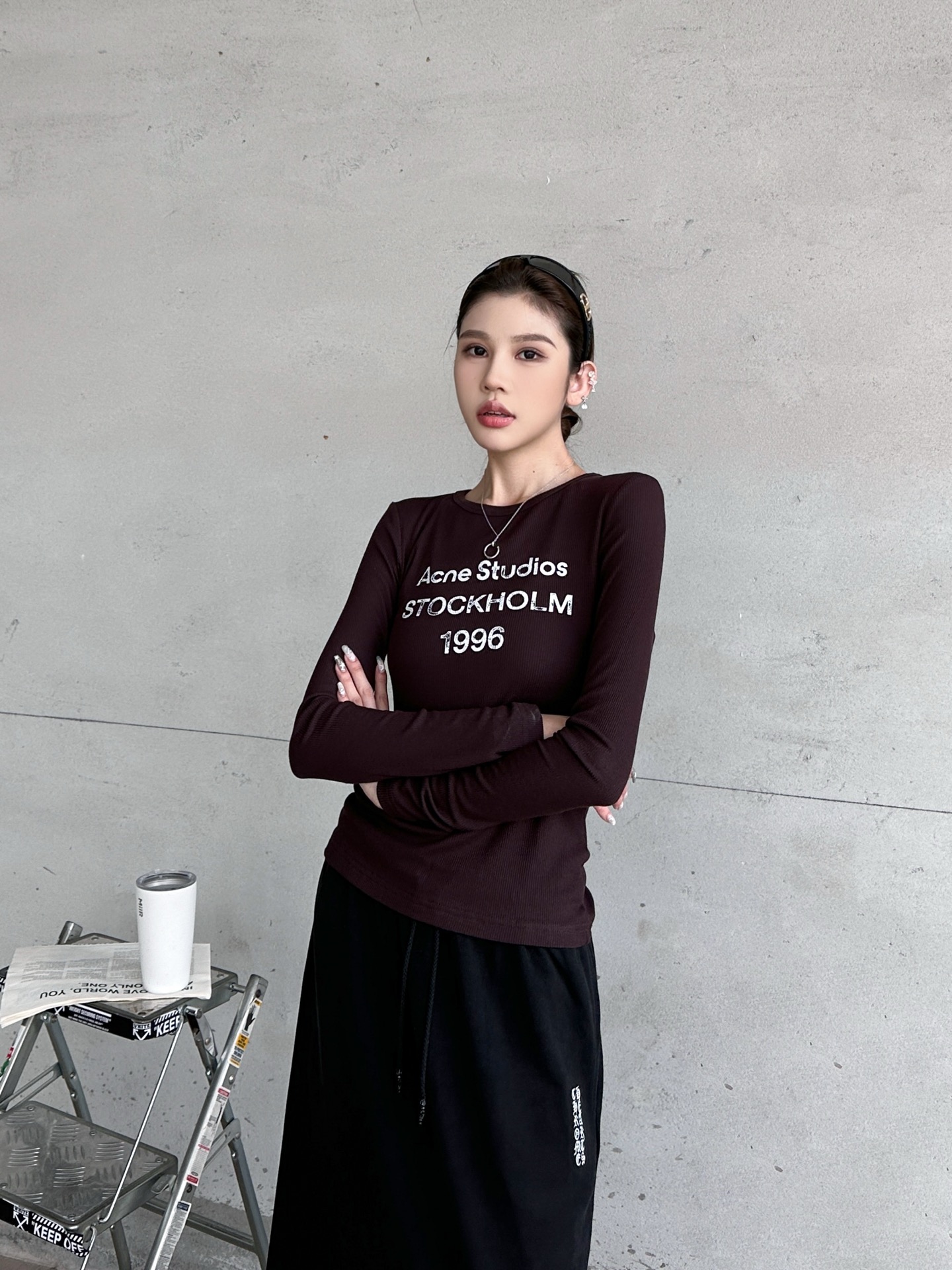 Acne ｜ 新款长袖打底，前后印花莫代尔亚麻面料，休闲时尚，尺码sml