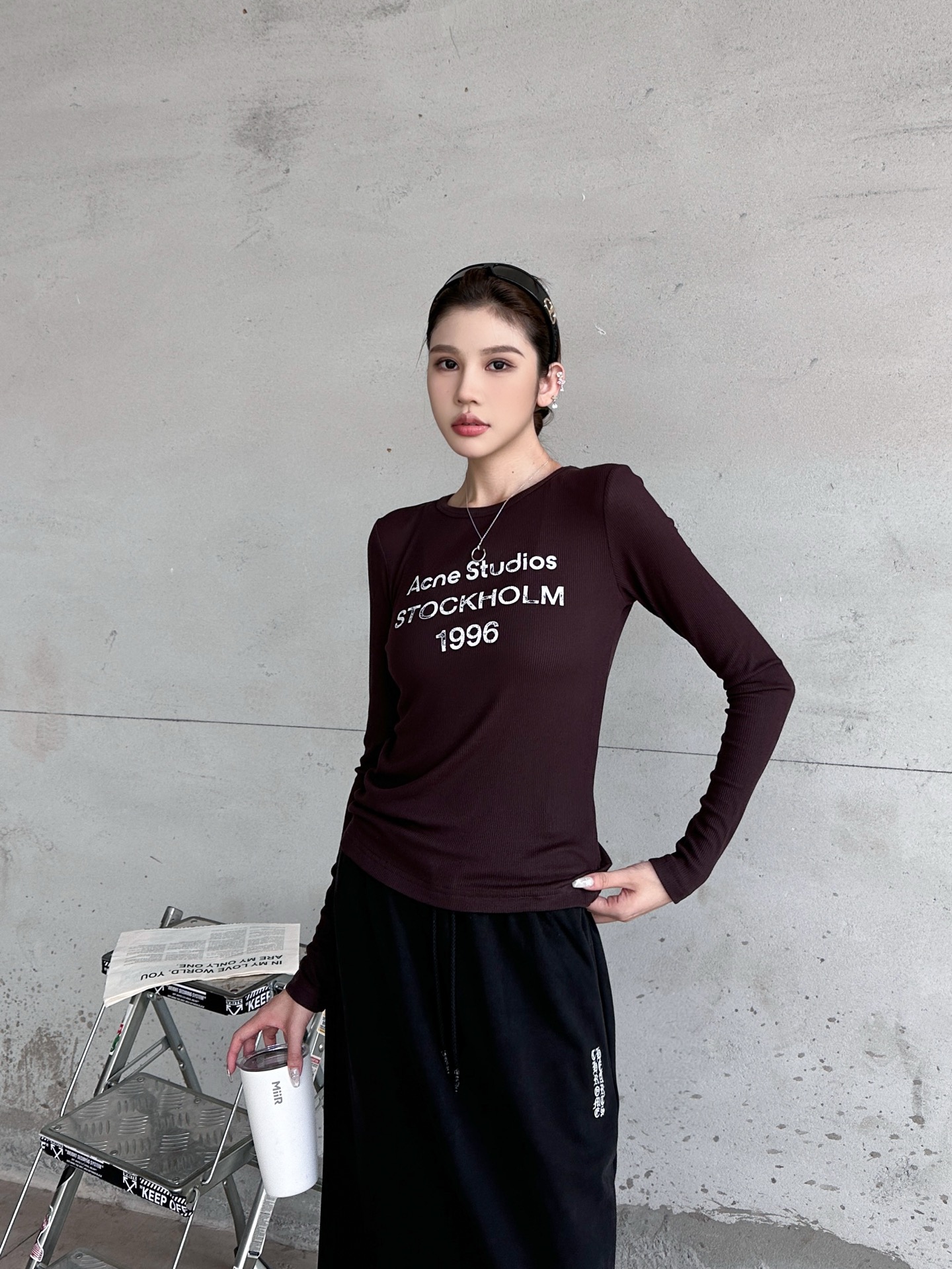 Acne ｜ 新款长袖打底，前后印花莫代尔亚麻面料，休闲时尚，尺码sml