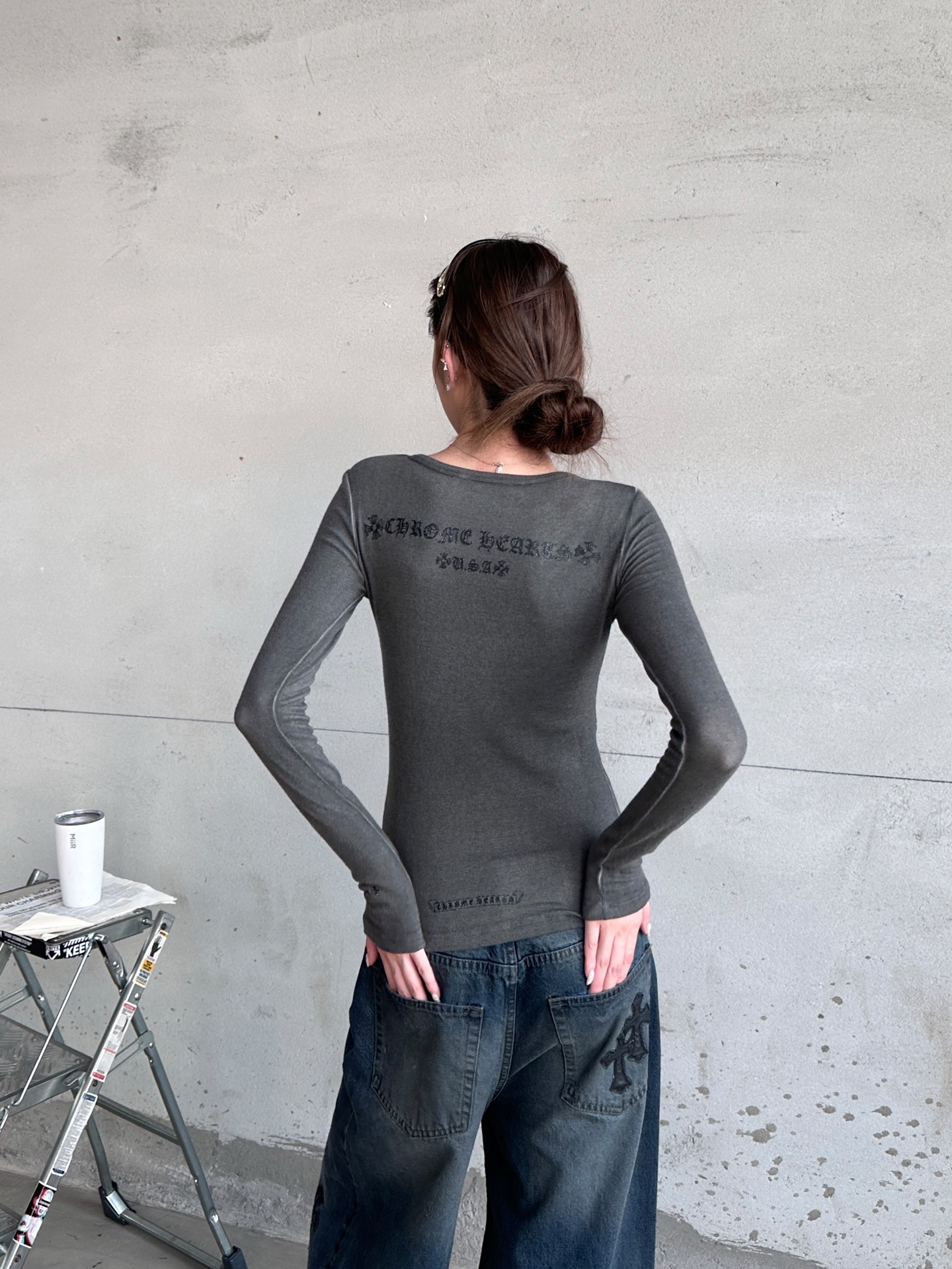 克罗心 ｜ 新款长袖打底，成衣洗水炒色工艺加5处印花，人棉混纺面料亲肤感超强，尺码sml