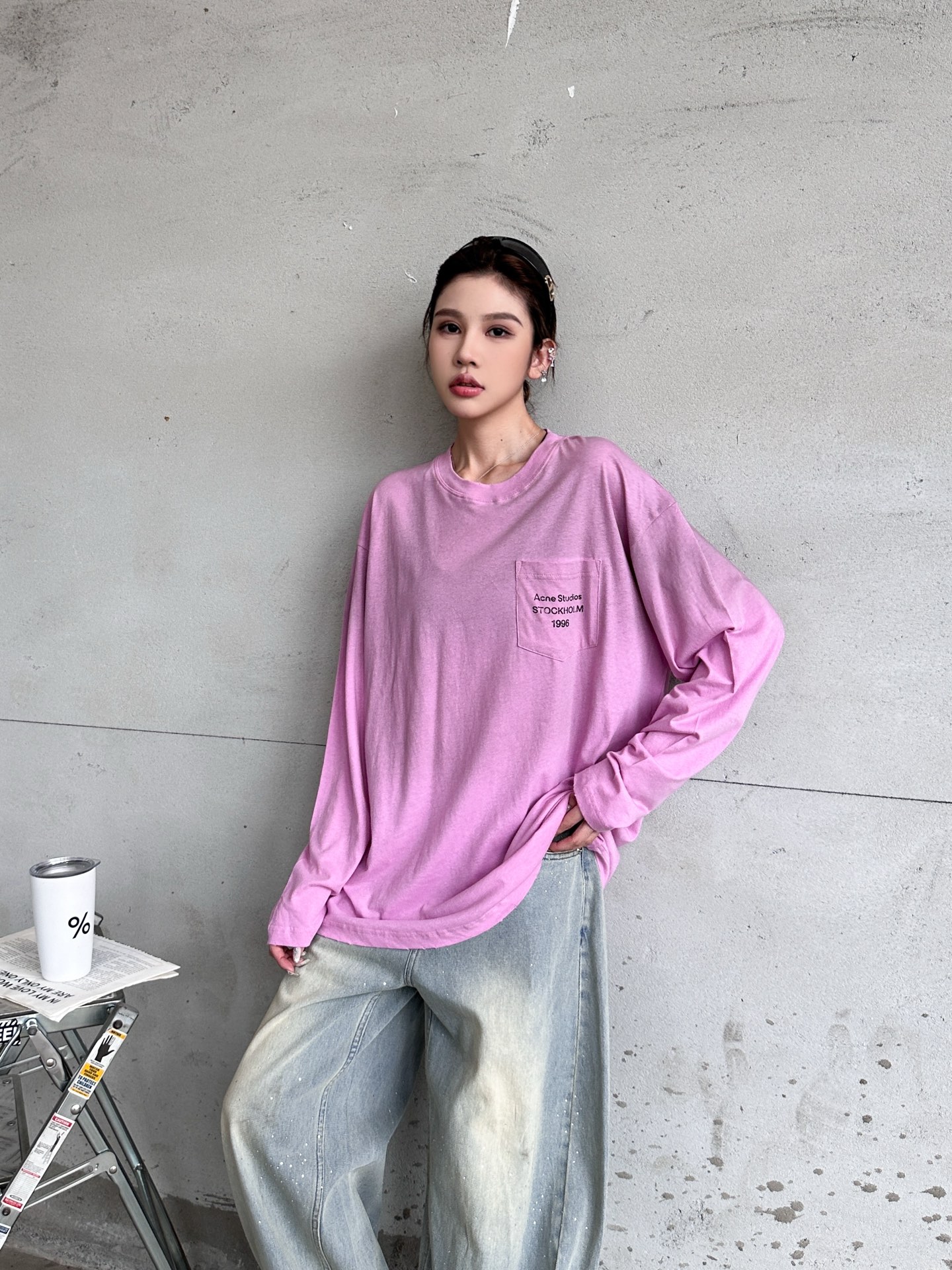 Acne ｜ 新款长袖t，成衣洗水喷色吊磨工艺加印花，日本进口亚麻棉面料，男女同款，尺码sml