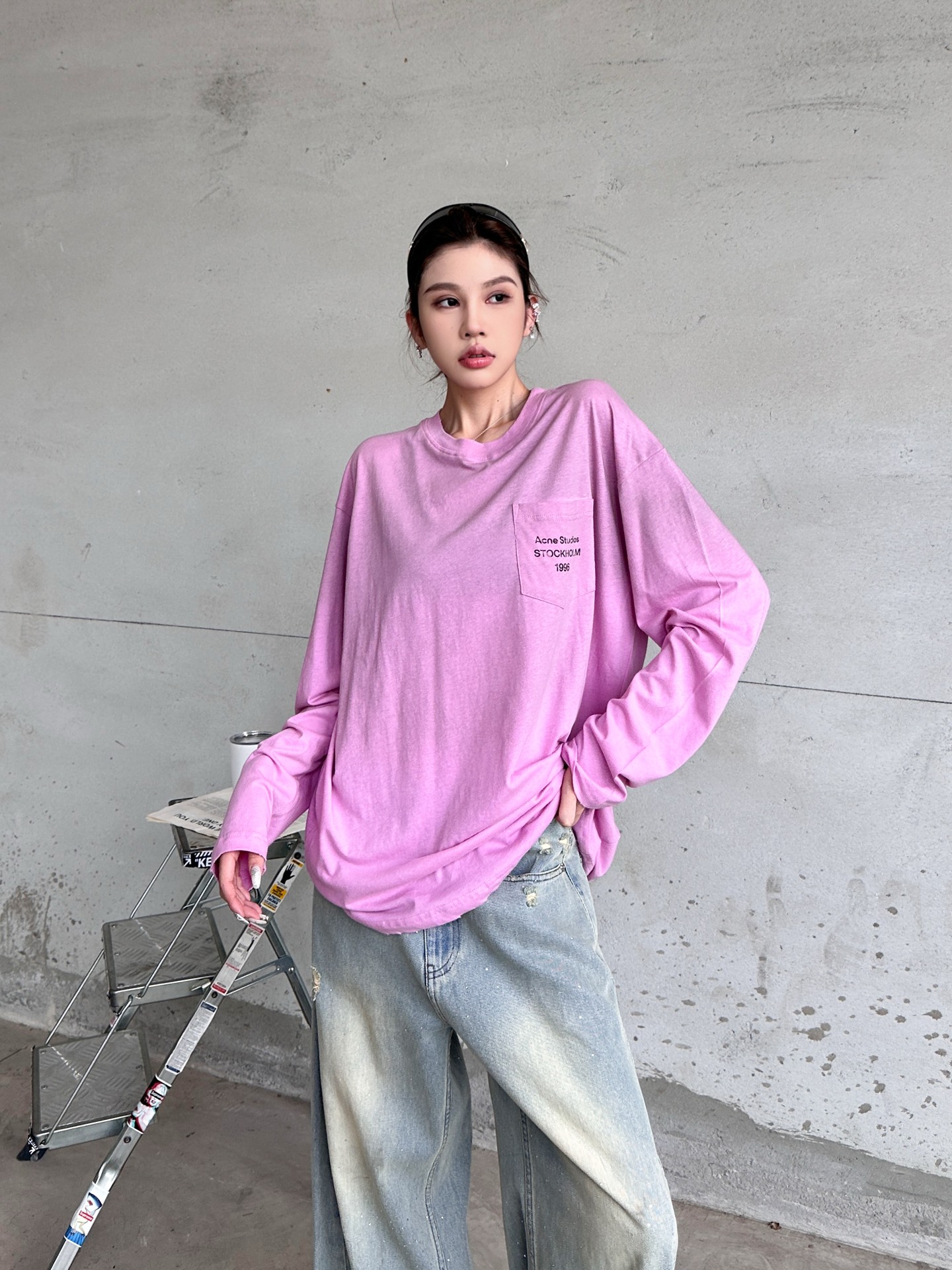 Acne ｜ 新款长袖t，成衣洗水喷色吊磨工艺加印花，日本进口亚麻棉面料，男女同款，尺码sml