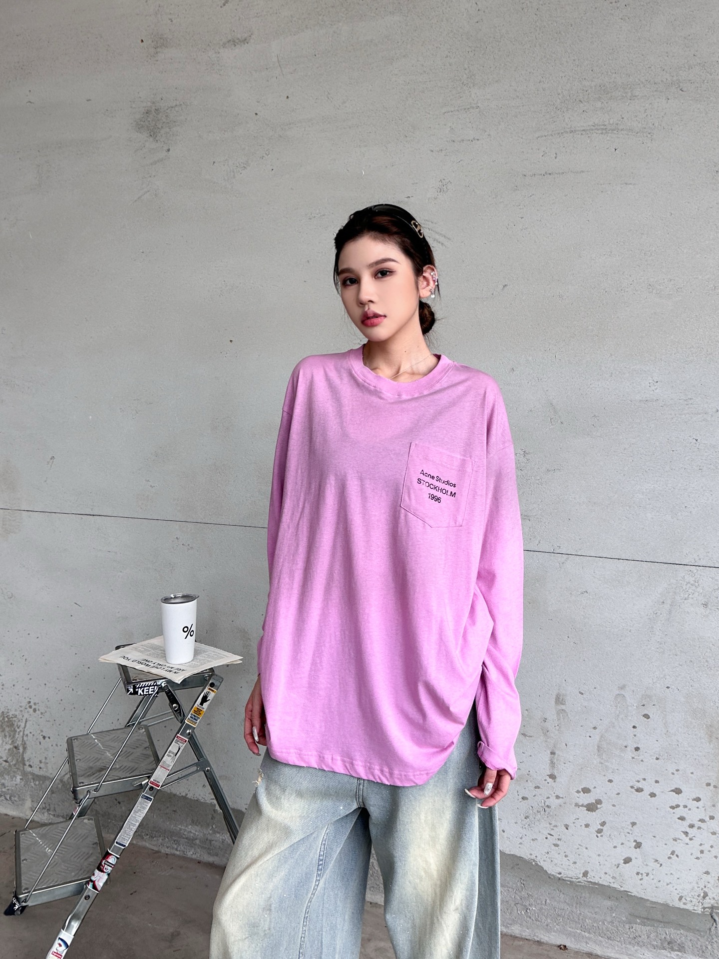 Acne ｜ 新款长袖t，成衣洗水喷色吊磨工艺加印花，日本进口亚麻棉面料，男女同款，尺码sml