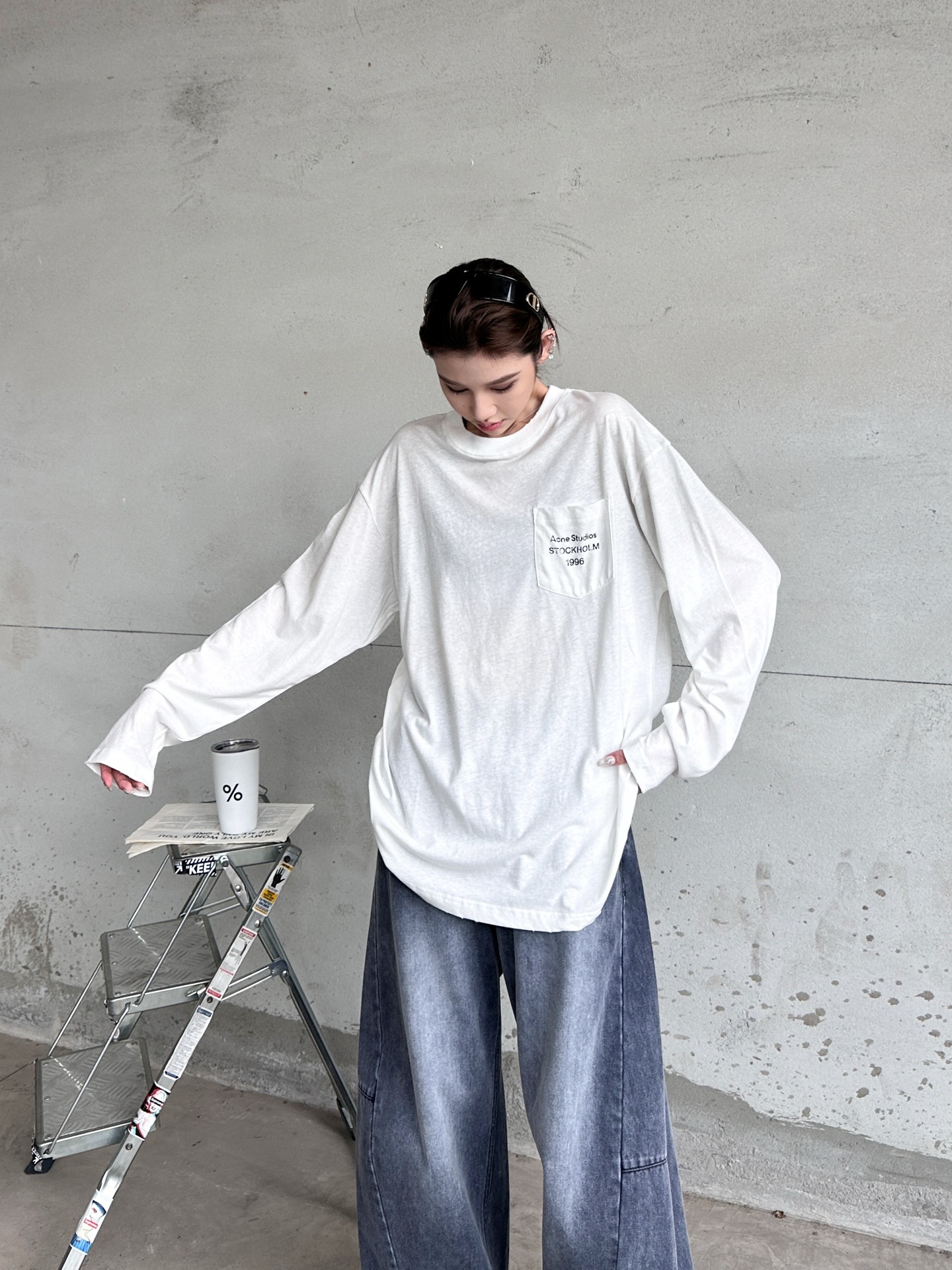 Acne ｜ 新款长袖t，成衣洗水喷色吊磨工艺加印花，日本进口亚麻棉面料，男女同款，尺码sml