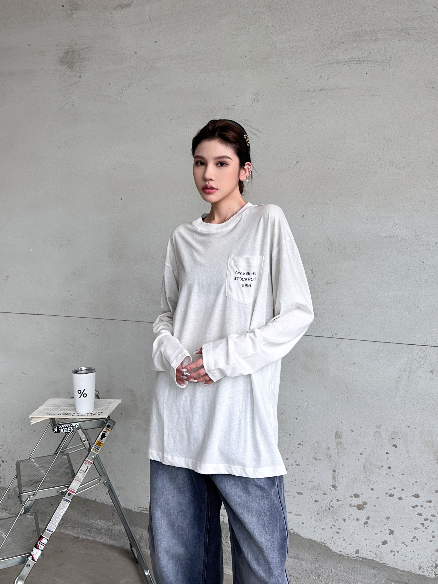 Acne ｜ 新款长袖t，成衣洗水喷色吊磨工艺加印花，日本进口亚麻棉面料，男女同款，尺码sml