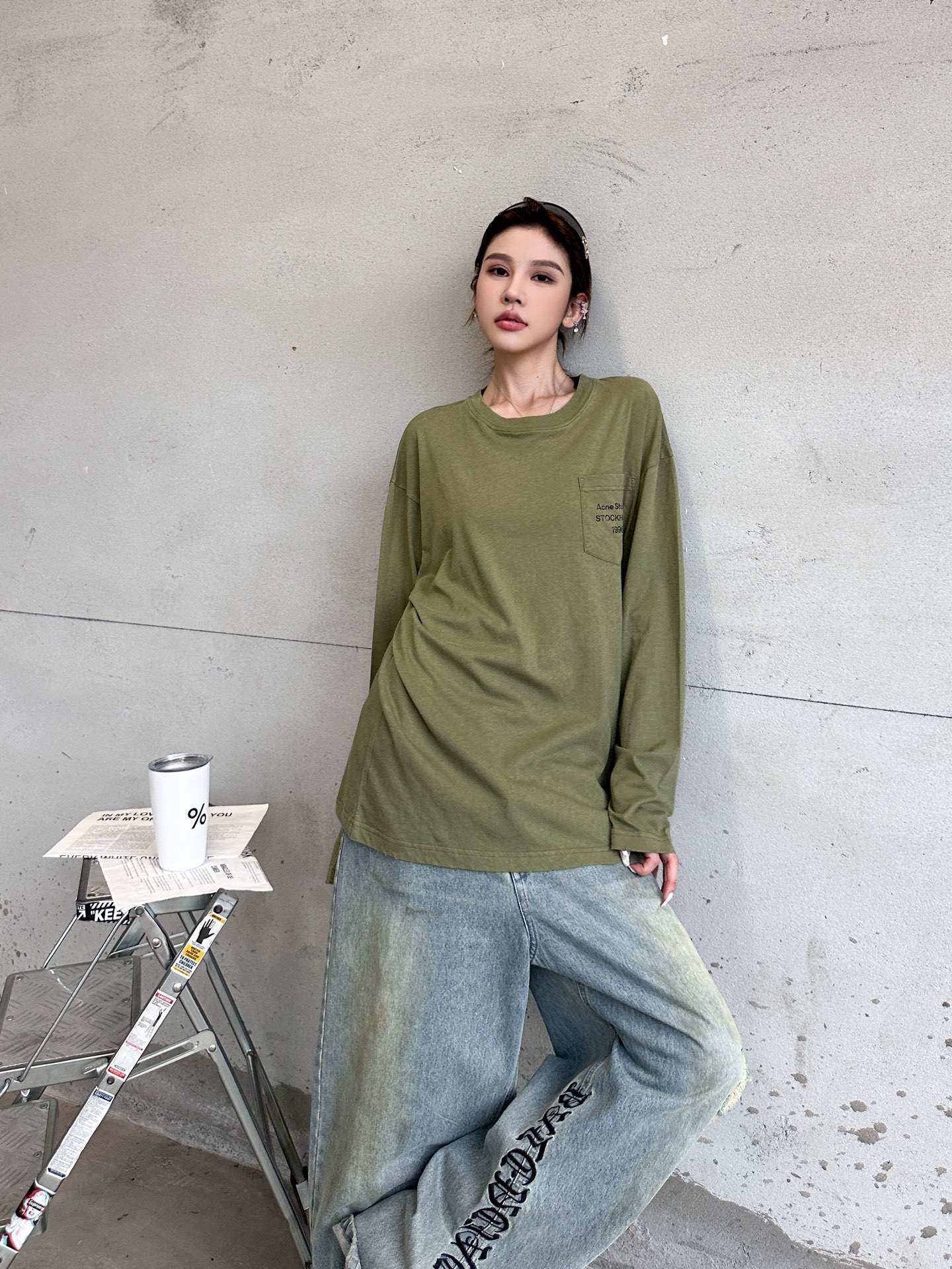 Acne ｜ 新款长袖t，成衣洗水喷色吊磨工艺加印花，日本进口亚麻棉面料，男女同款，尺码sml