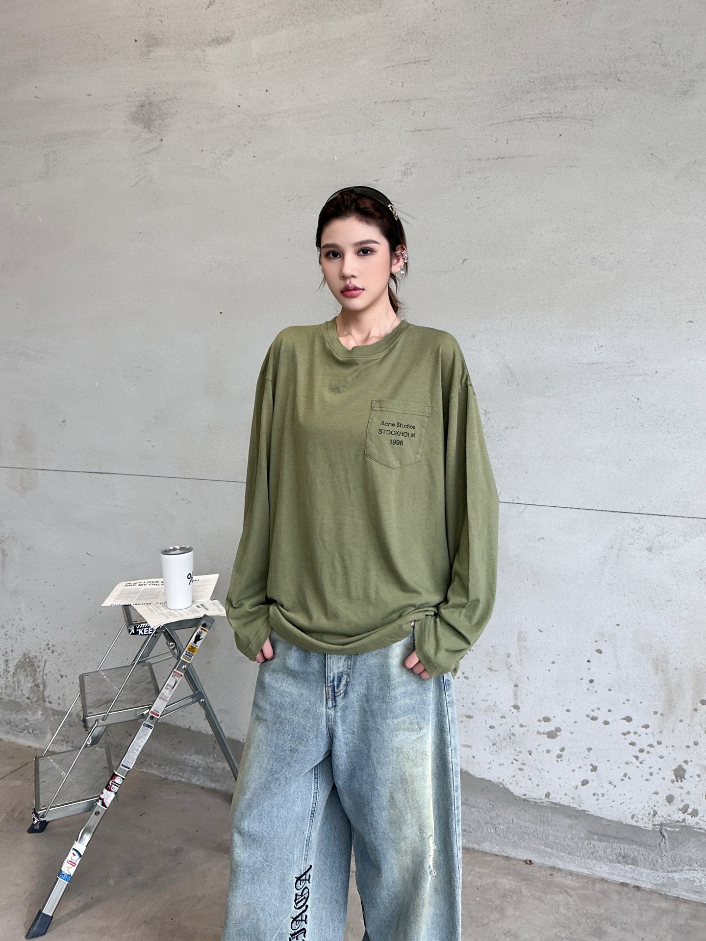 Acne ｜ 新款长袖t，成衣洗水喷色吊磨工艺加印花，日本进口亚麻棉面料，男女同款，尺码sml