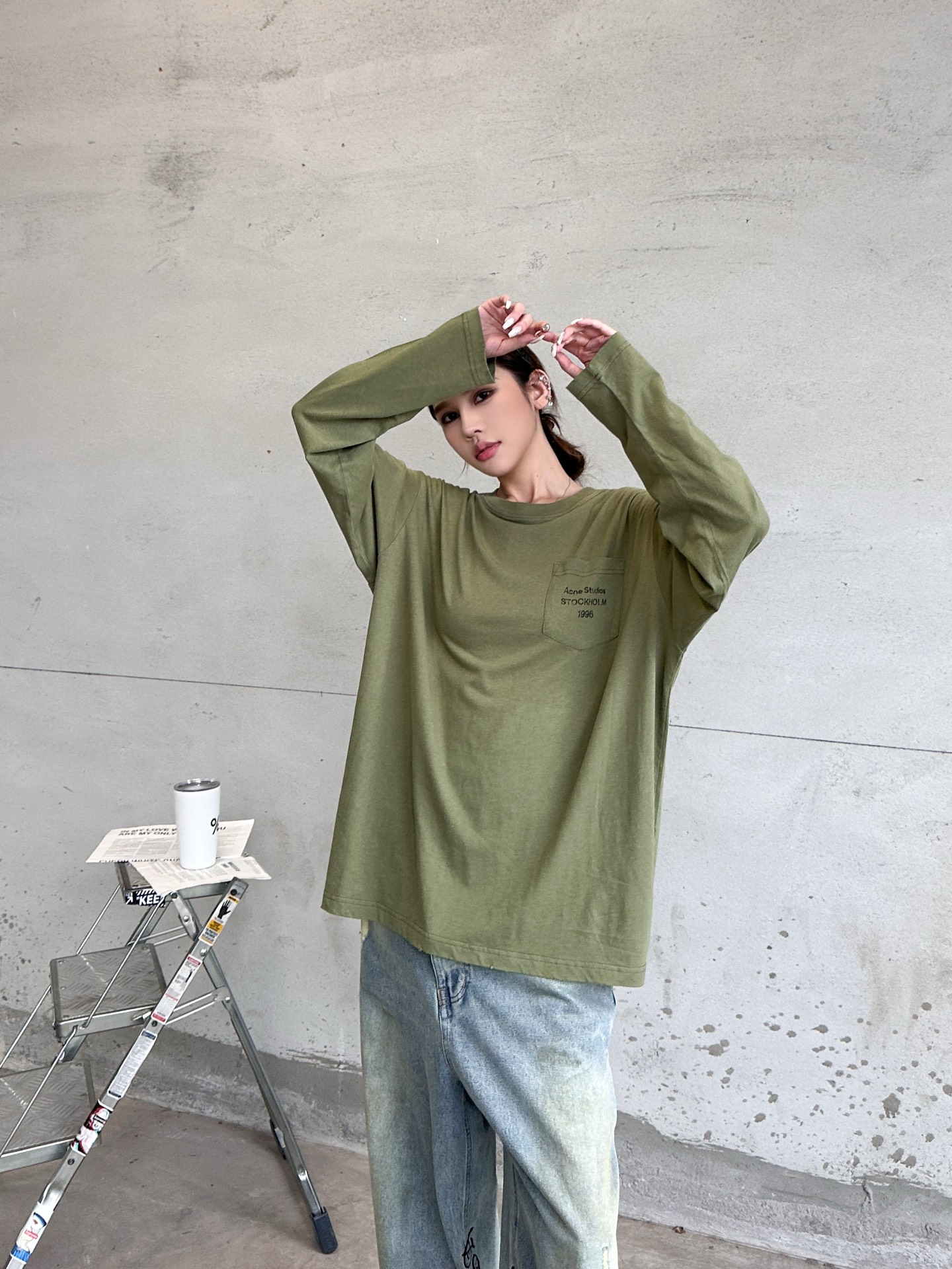 Acne ｜ 新款长袖t，成衣洗水喷色吊磨工艺加印花，日本进口亚麻棉面料，男女同款，尺码sml