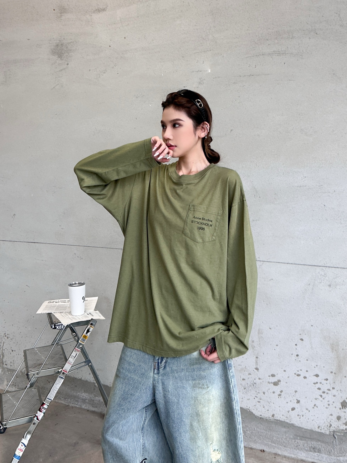 Acne ｜ 新款长袖t，成衣洗水喷色吊磨工艺加印花，日本进口亚麻棉面料，男女同款，尺码sml