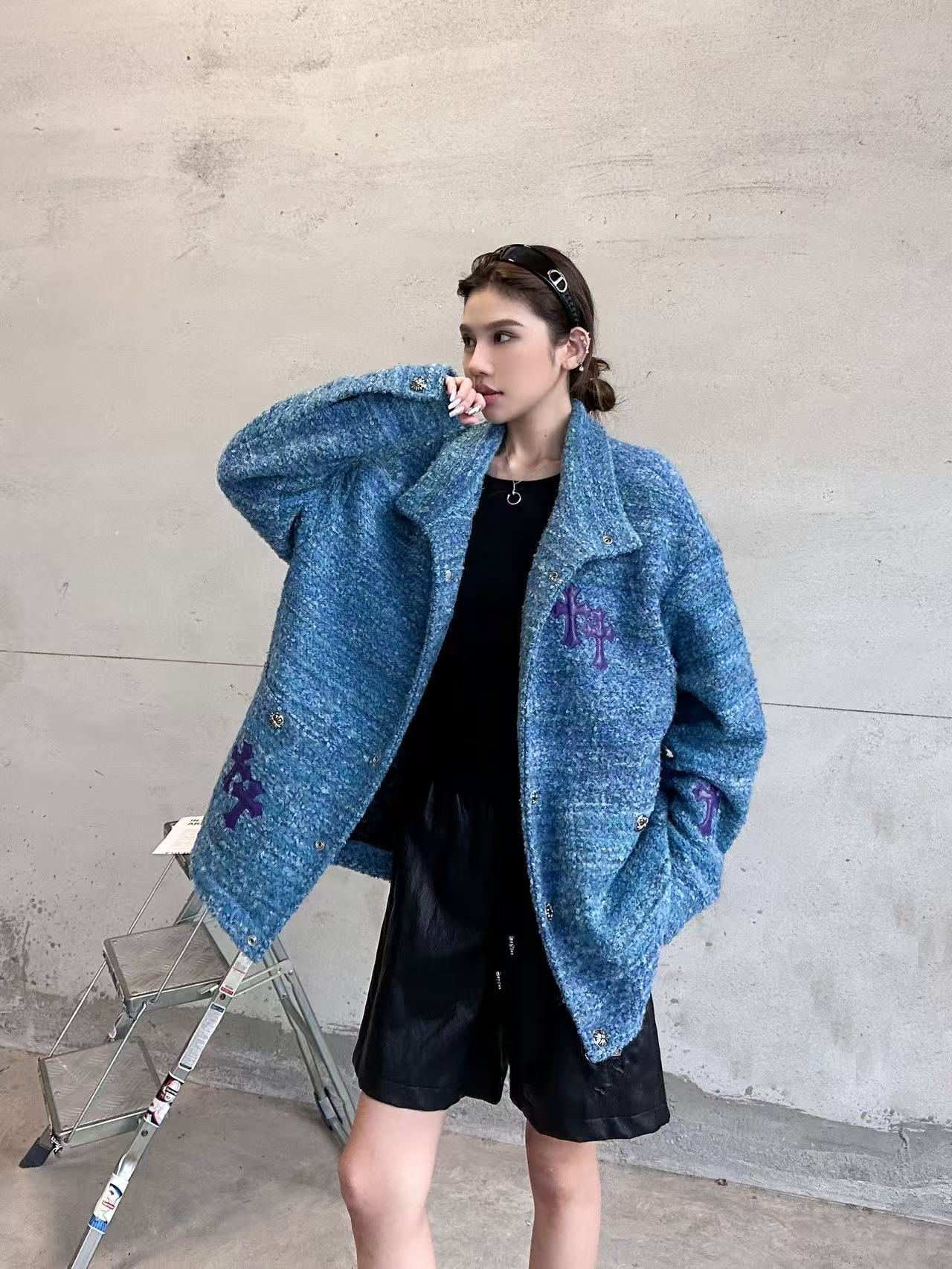 🌾克罗心 ｜ 新款棉服外套，全手工切皮刺绣十字标，进口羊毛混纺面料，提花定织里布，休闲时尚，尺码sml