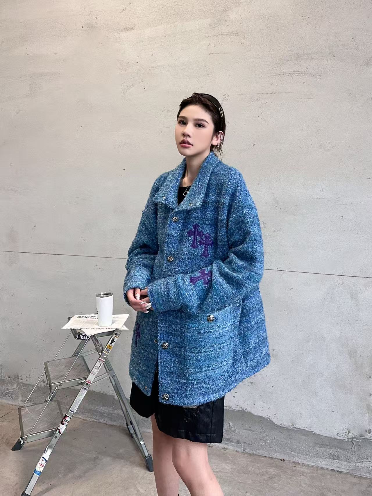 🌾克罗心 ｜ 新款棉服外套，全手工切皮刺绣十字标，进口羊毛混纺面料，提花定织里布，休闲时尚，尺码sml