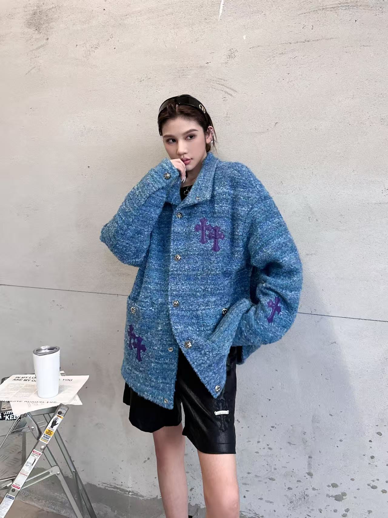 🌾克罗心 ｜ 新款棉服外套，全手工切皮刺绣十字标，进口羊毛混纺面料，提花定织里布，休闲时尚，尺码sml