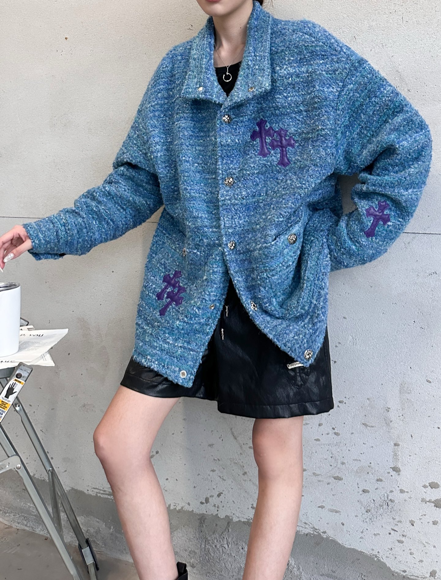 🌾克罗心 ｜ 新款棉服外套，全手工切皮刺绣十字标，进口羊毛混纺面料，提花定织里布，休闲时尚，尺码sml