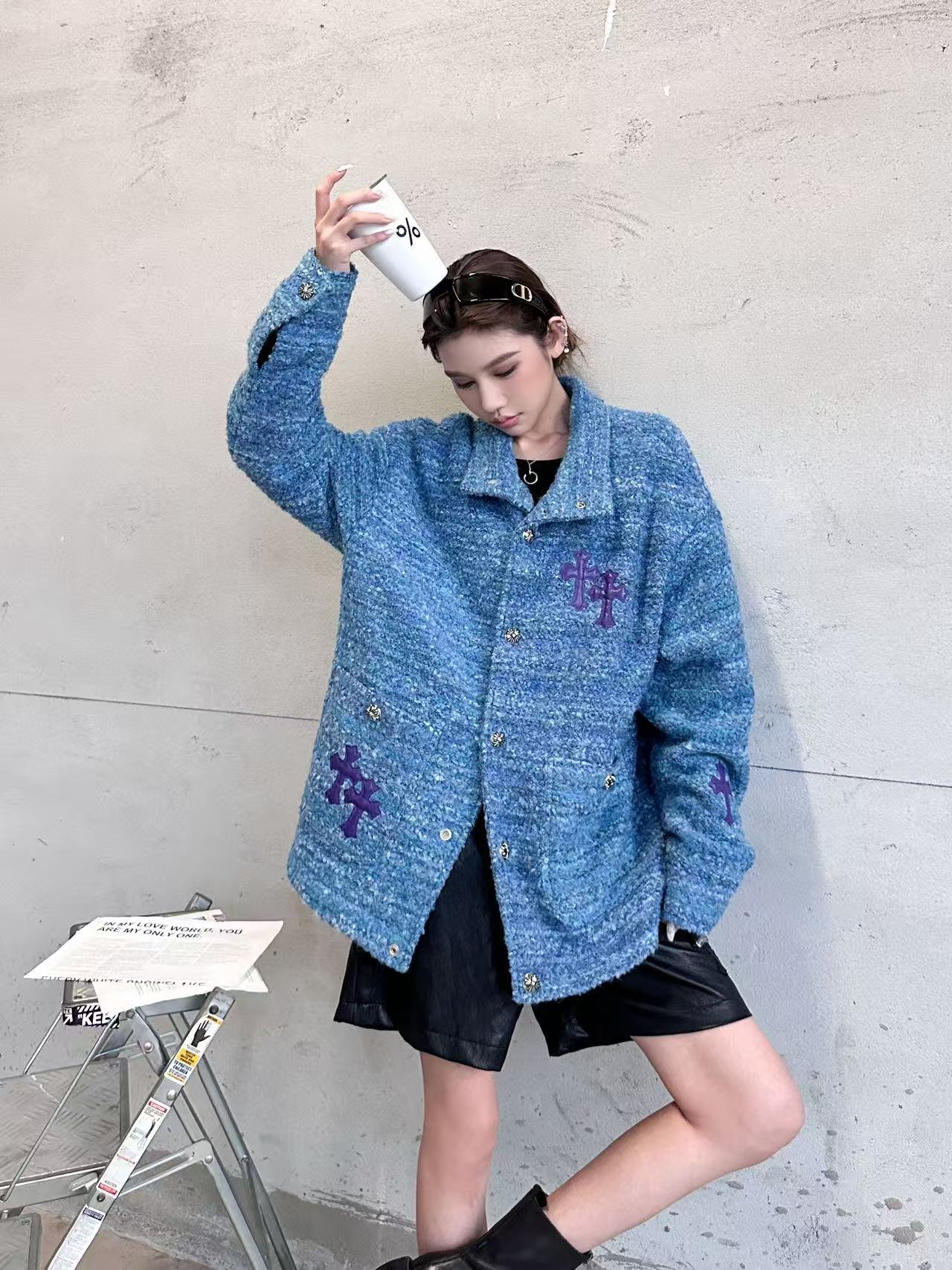 🌾克罗心 ｜ 新款棉服外套，全手工切皮刺绣十字标，进口羊毛混纺面料，提花定织里布，休闲时尚，尺码sml