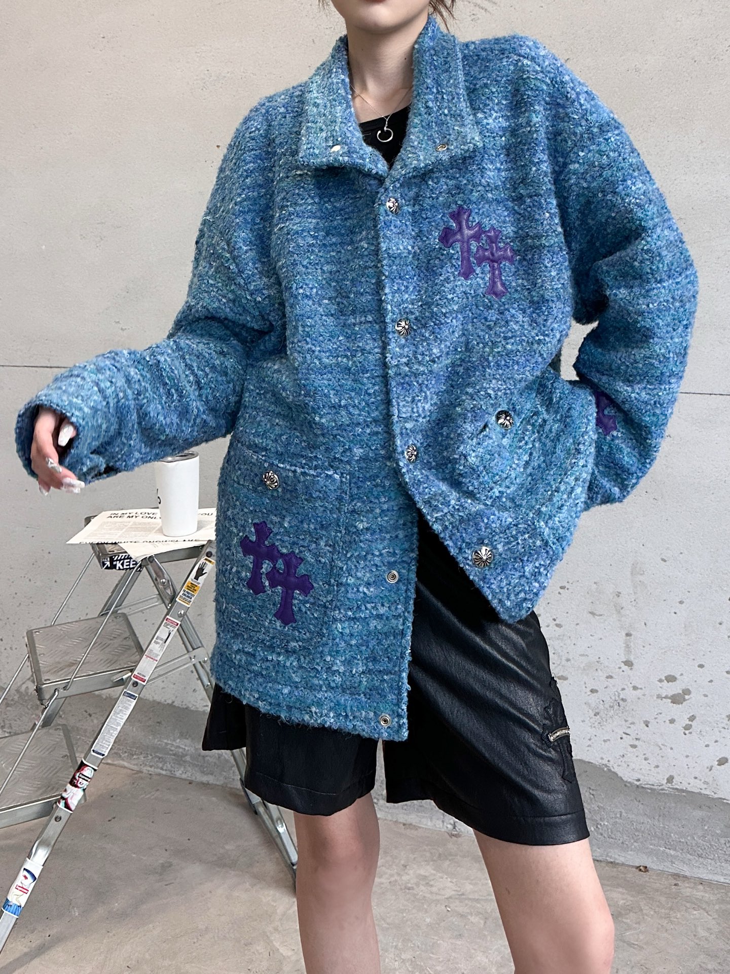 🌾克罗心 ｜ 新款棉服外套，全手工切皮刺绣十字标，进口羊毛混纺面料，提花定织里布，休闲时尚，尺码sml