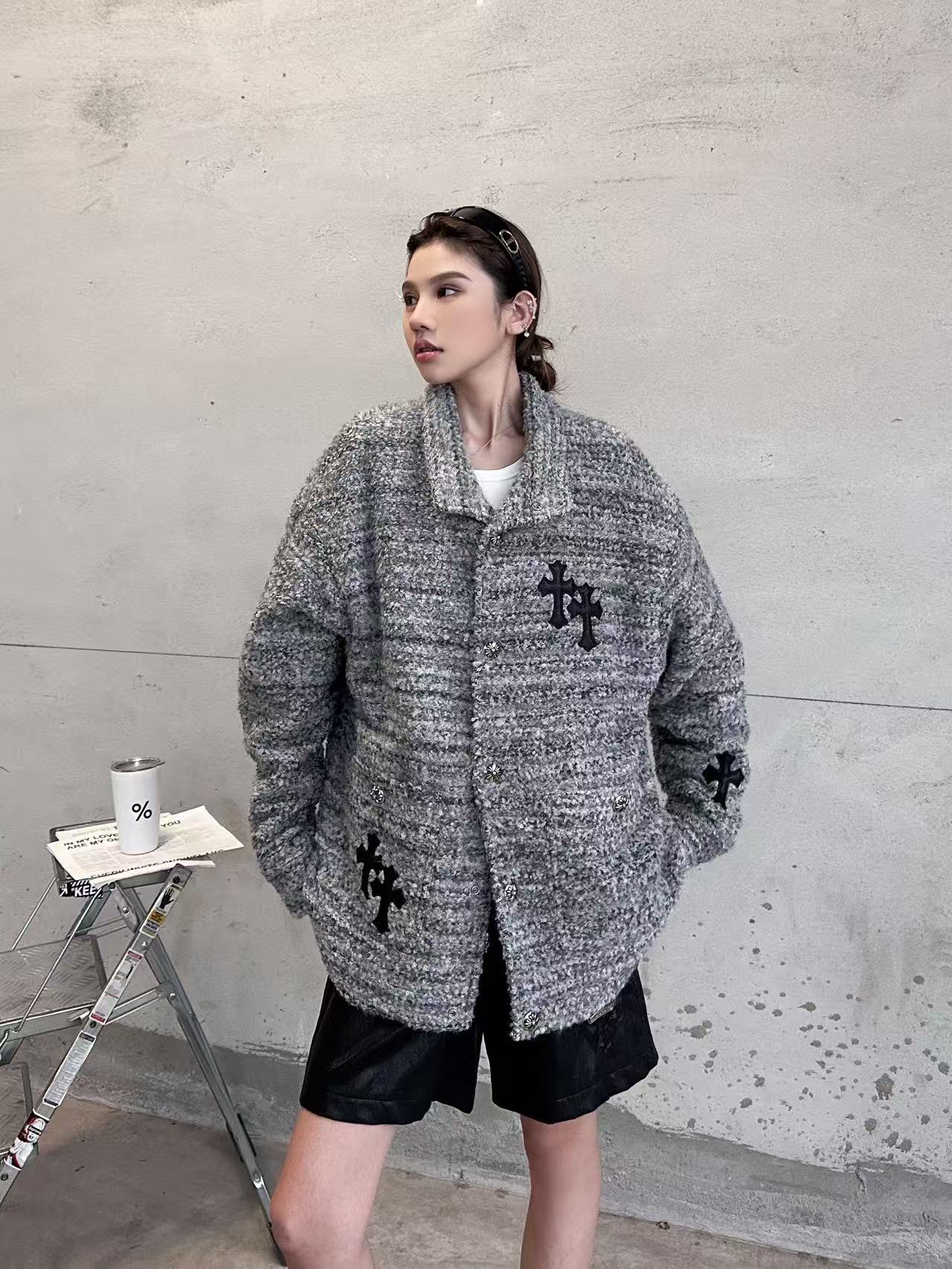 🌾克罗心 ｜ 新款棉服外套，全手工切皮刺绣十字标，进口羊毛混纺面料，提花定织里布，休闲时尚，尺码sml