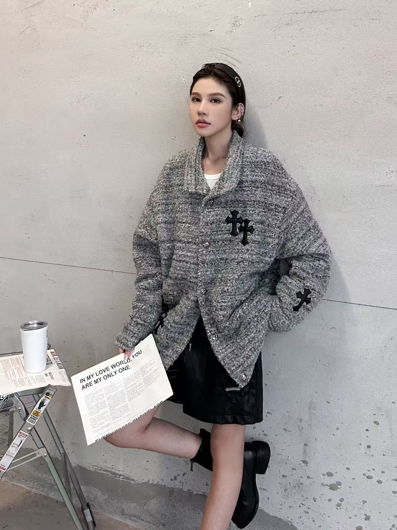 🌾克罗心 ｜ 新款棉服外套，全手工切皮刺绣十字标，进口羊毛混纺面料，提花定织里布，休闲时尚，尺码sml