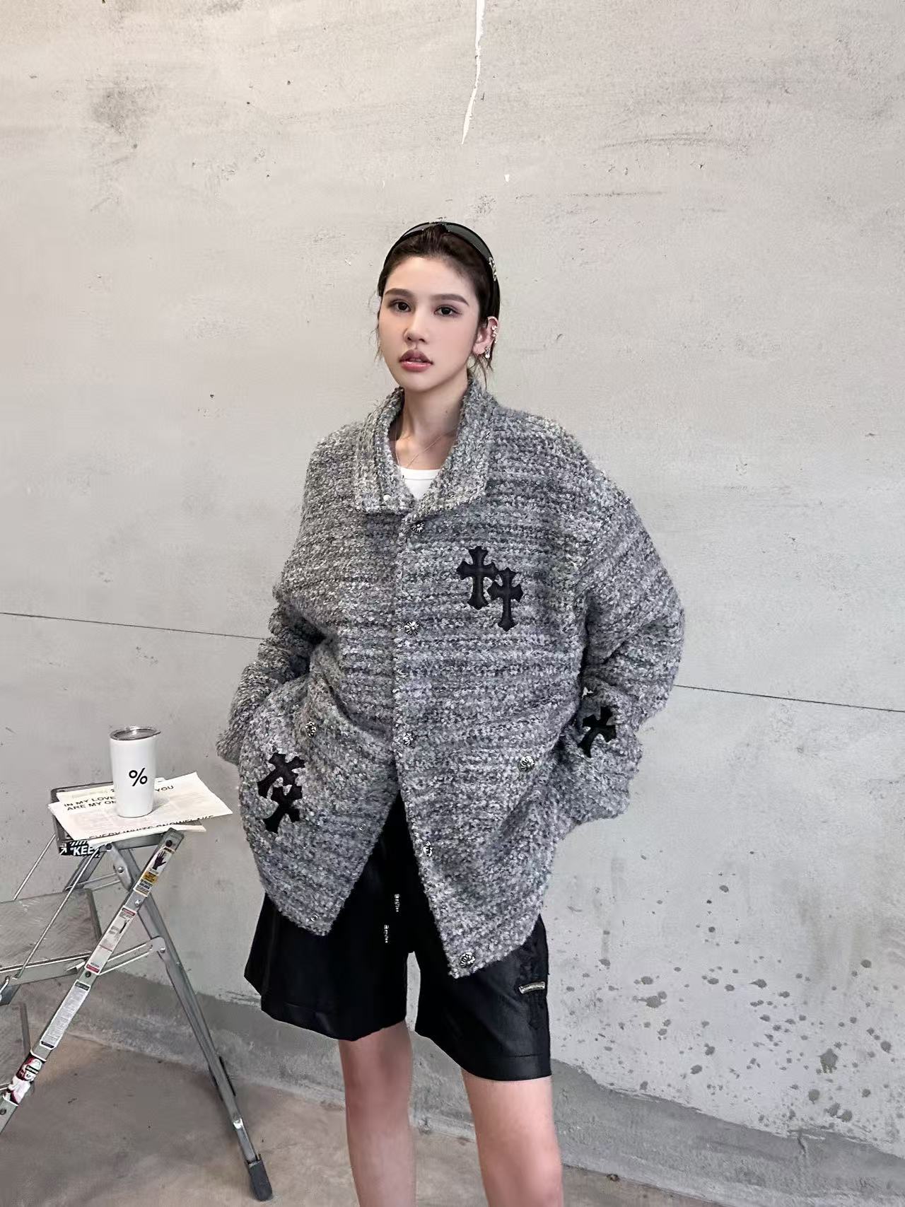 🌾克罗心 ｜ 新款棉服外套，全手工切皮刺绣十字标，进口羊毛混纺面料，提花定织里布，休闲时尚，尺码sml