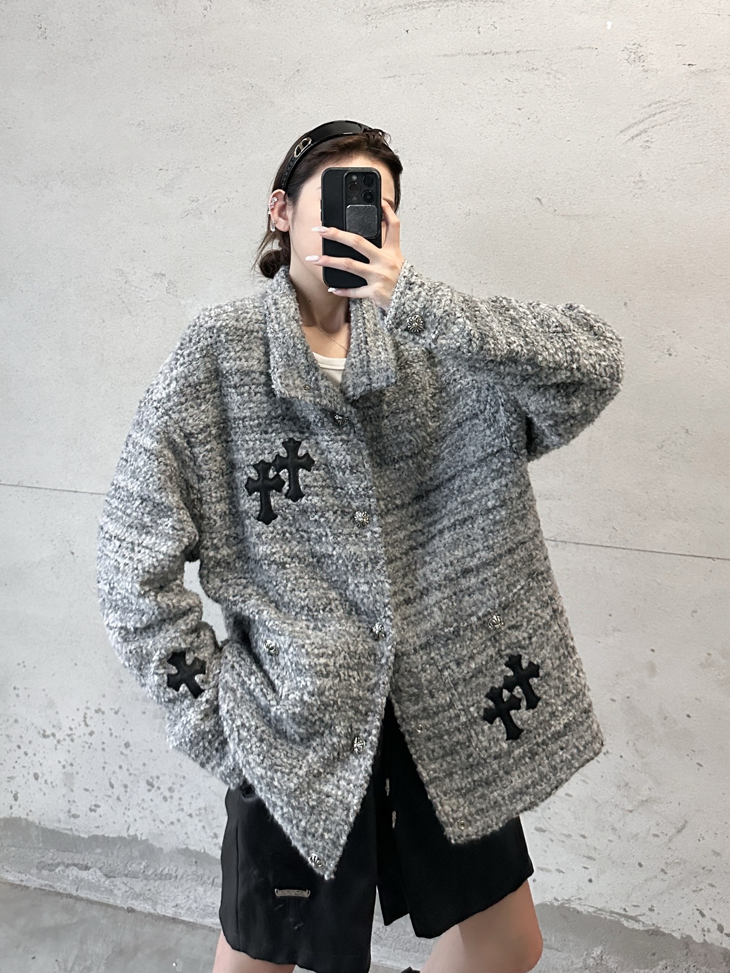 🌾克罗心 ｜ 新款棉服外套，全手工切皮刺绣十字标，进口羊毛混纺面料，提花定织里布，休闲时尚，尺码sml