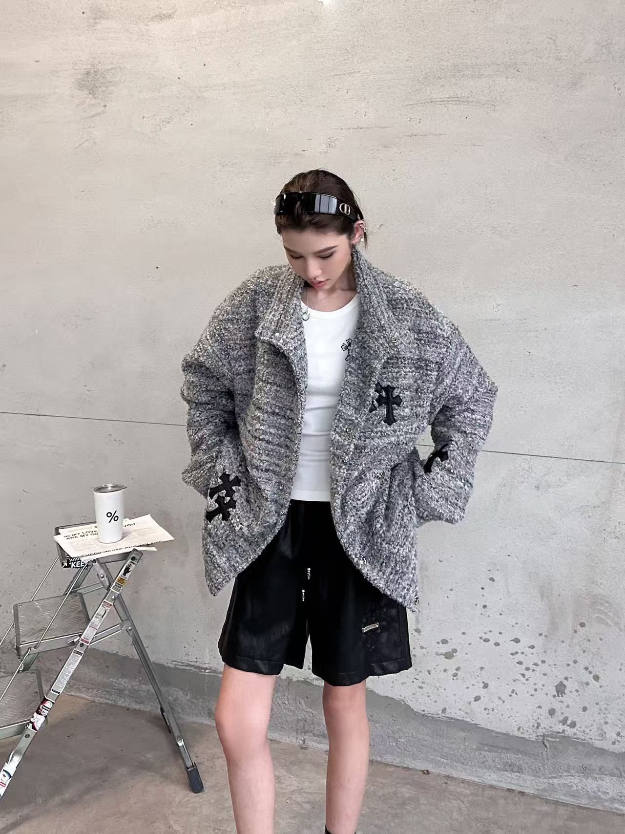 🌾克罗心 ｜ 新款棉服外套，全手工切皮刺绣十字标，进口羊毛混纺面料，提花定织里布，休闲时尚，尺码sml