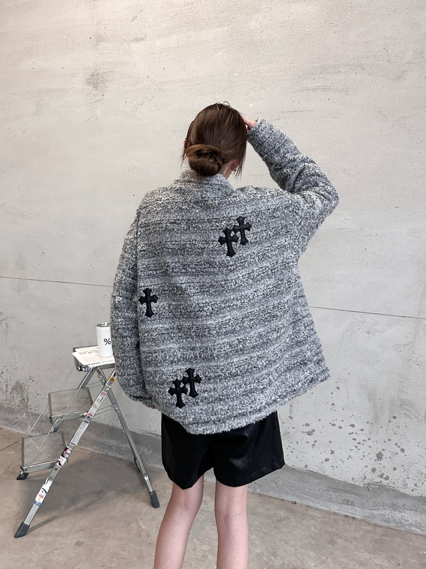 🌾克罗心 ｜ 新款棉服外套，全手工切皮刺绣十字标，进口羊毛混纺面料，提花定织里布，休闲时尚，尺码sml