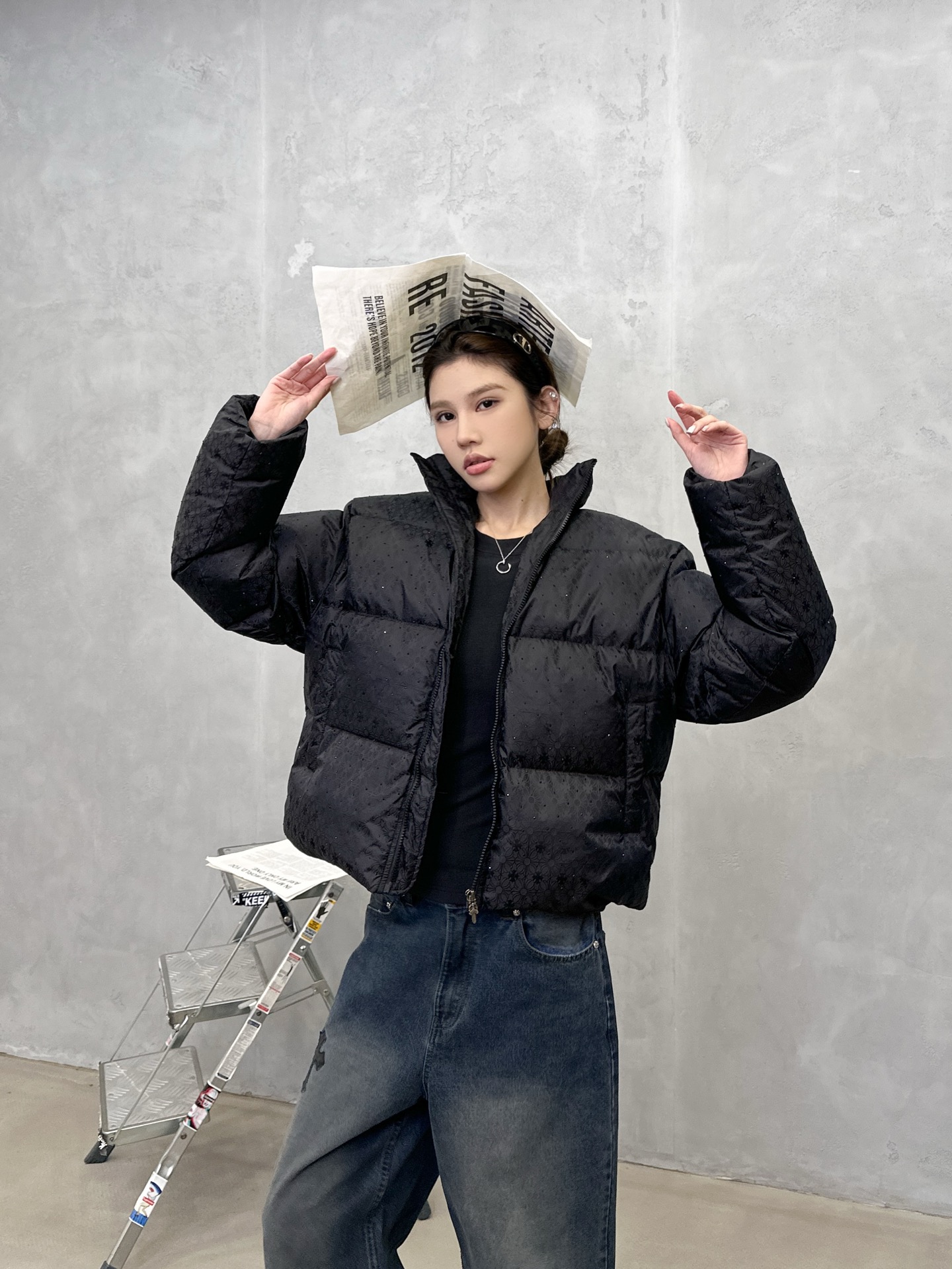 🌾克罗心 ｜ 新款羽绒服，品牌经典提花面料加全身成衣烫钻工艺，90白鹅绒填充，尺码sml