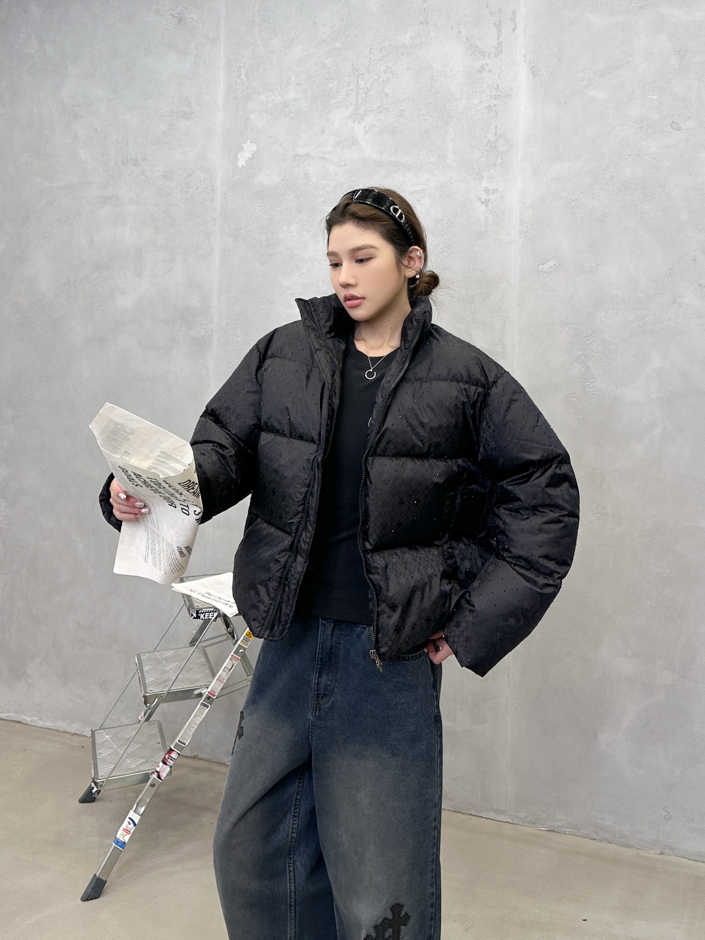 🌾克罗心 ｜ 新款羽绒服，品牌经典提花面料加全身成衣烫钻工艺，90白鹅绒填充，尺码sml