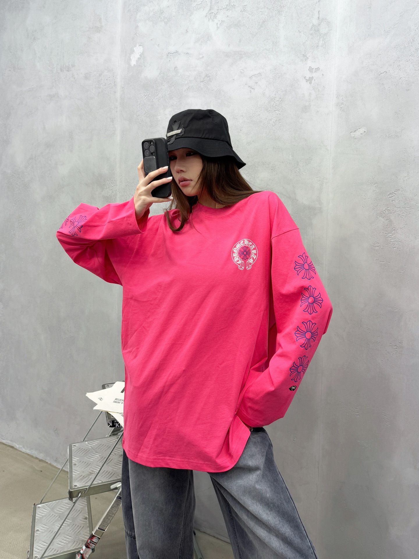 🌾克罗心 ｜ 新款长袖t，成衣洗水加5处印花工艺，男女同款，尺码sml