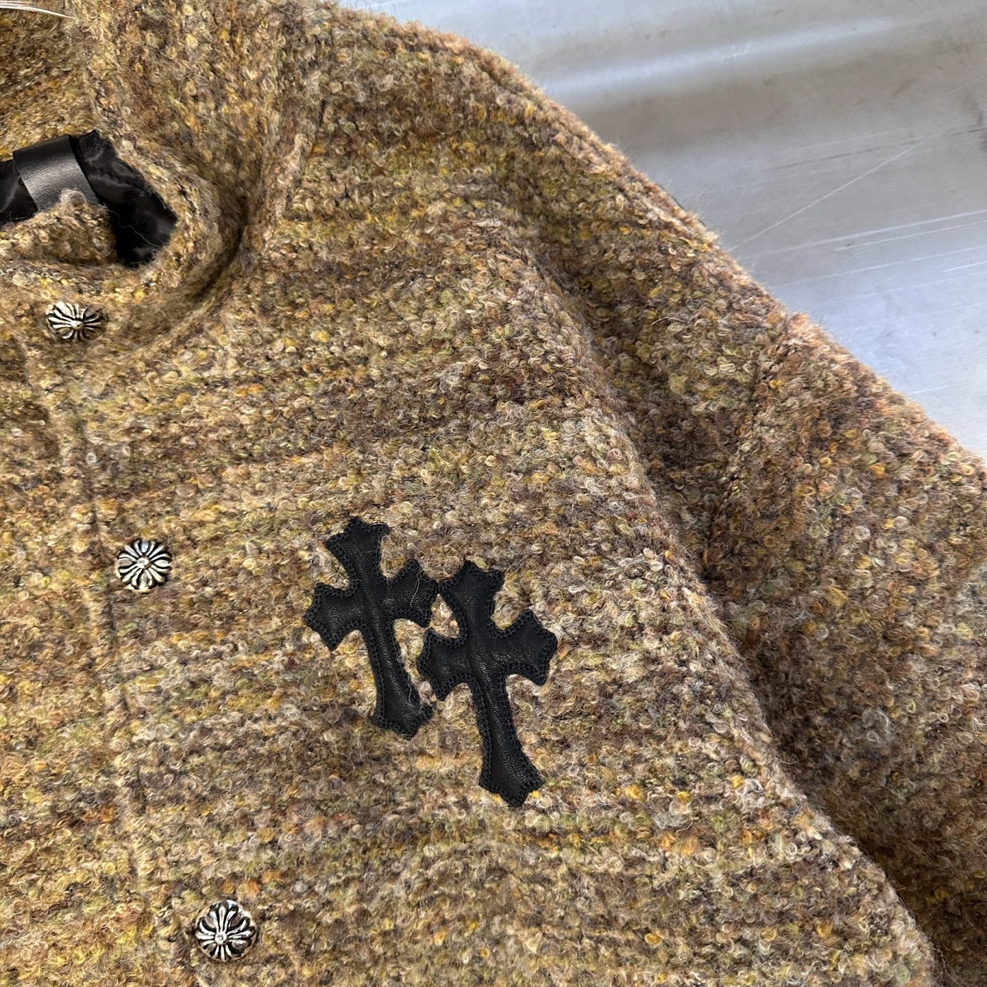 🌾克罗心 ｜ 新款棉服外套，全手工切皮刺绣十字标，进口羊毛混纺面料，提花定织里布，休闲时尚，尺码sml